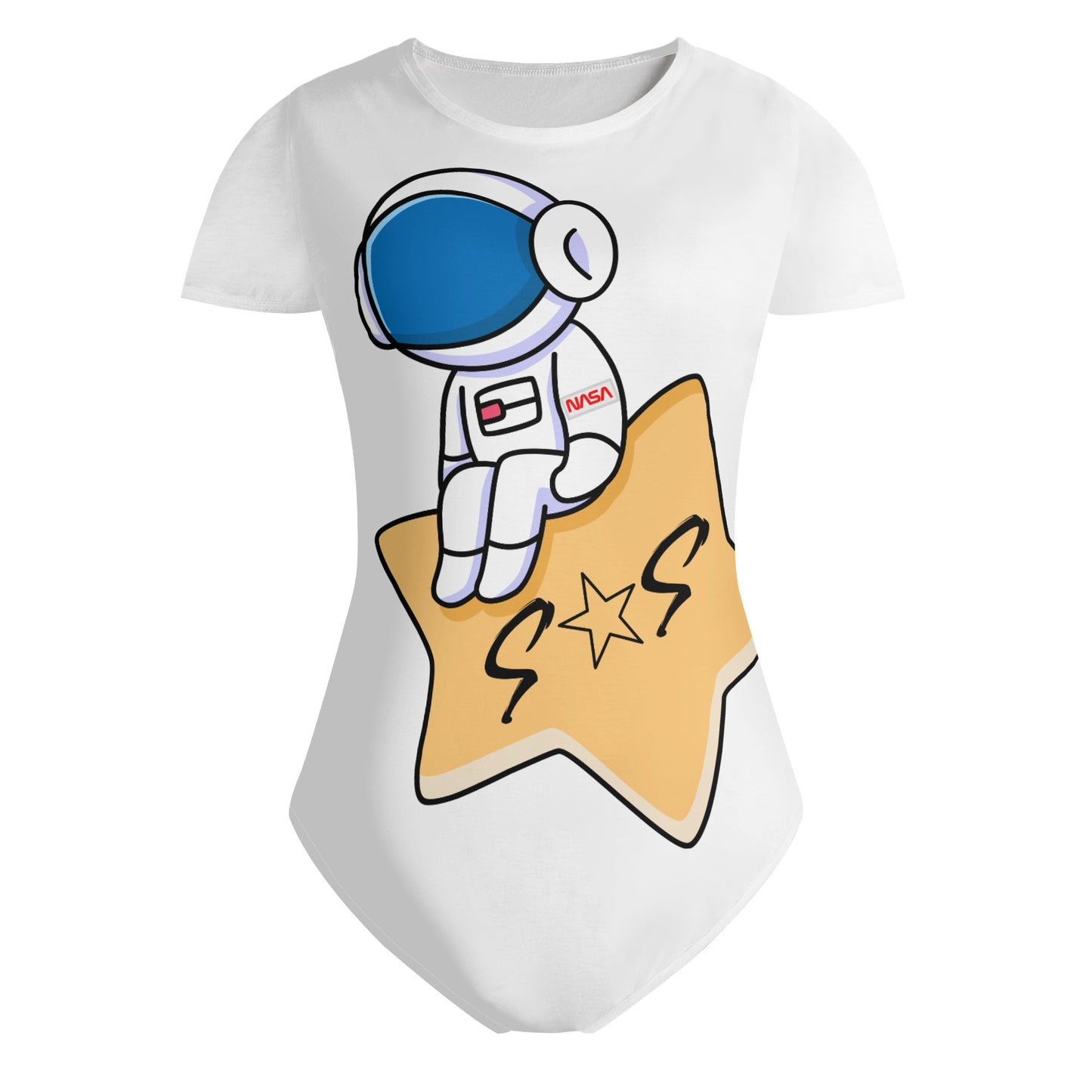 S.O.S Astronaut Womens White Soft Short Sleeve Bodysuit