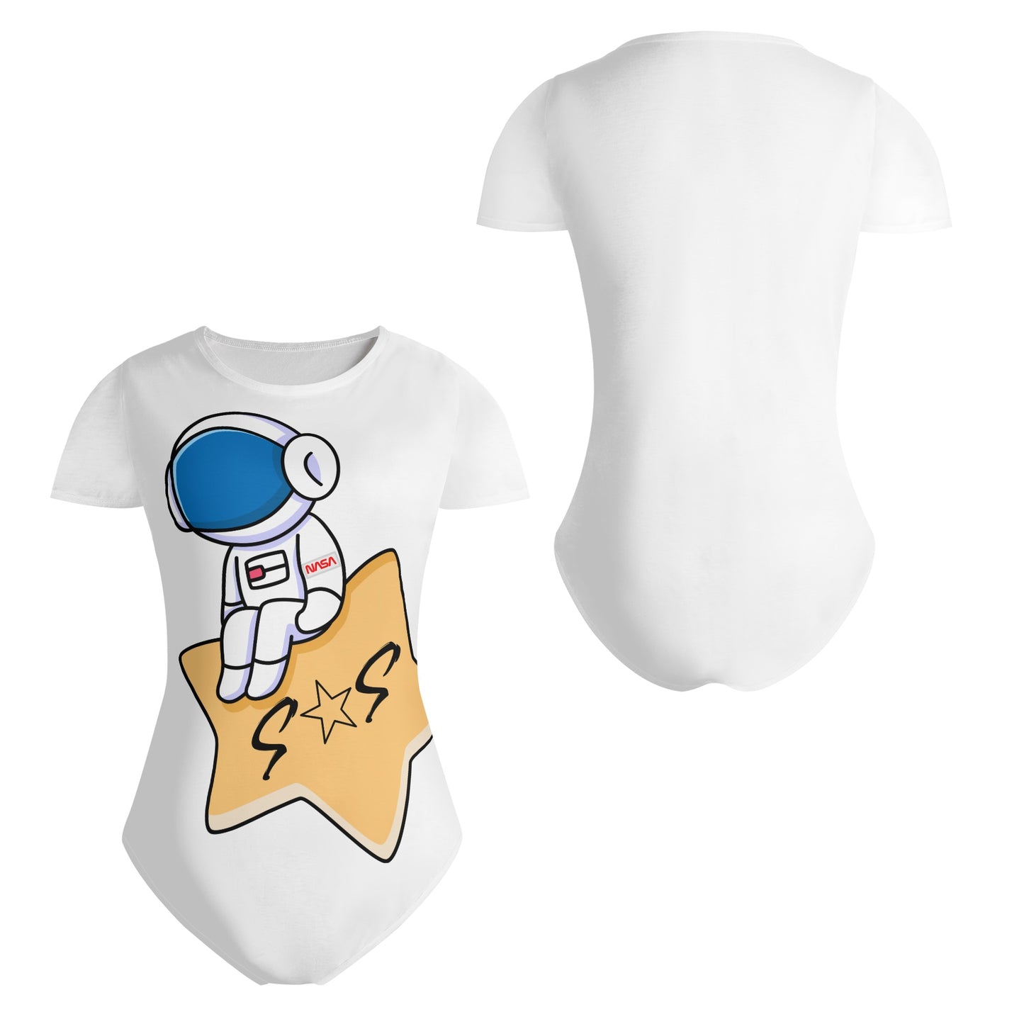 S.O.S Astronaut Womens White Soft Short Sleeve Bodysuit