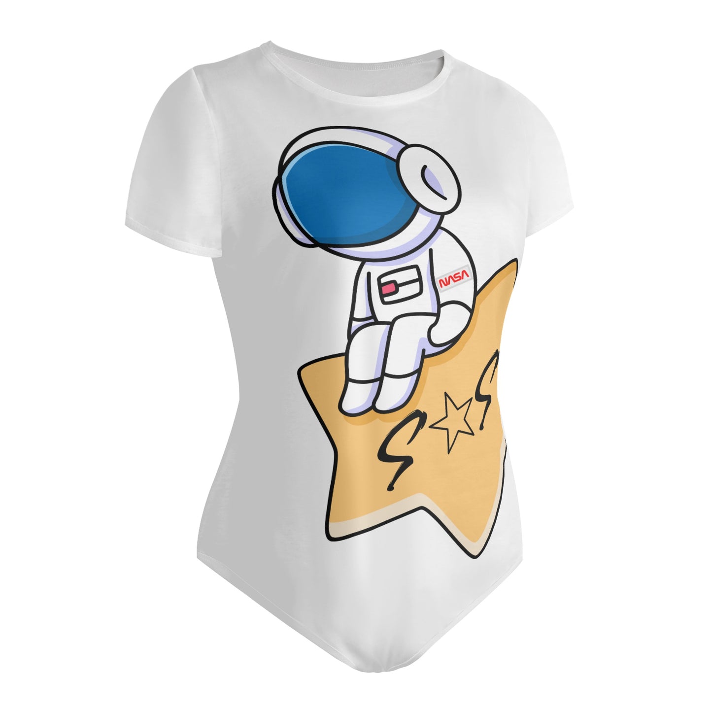 S.O.S Astronaut Womens White Soft Short Sleeve Bodysuit