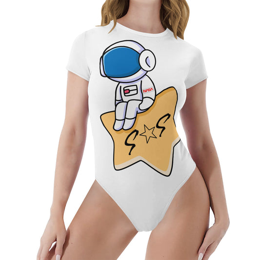 S.O.S Astronaut Womens White Soft Short Sleeve Bodysuit