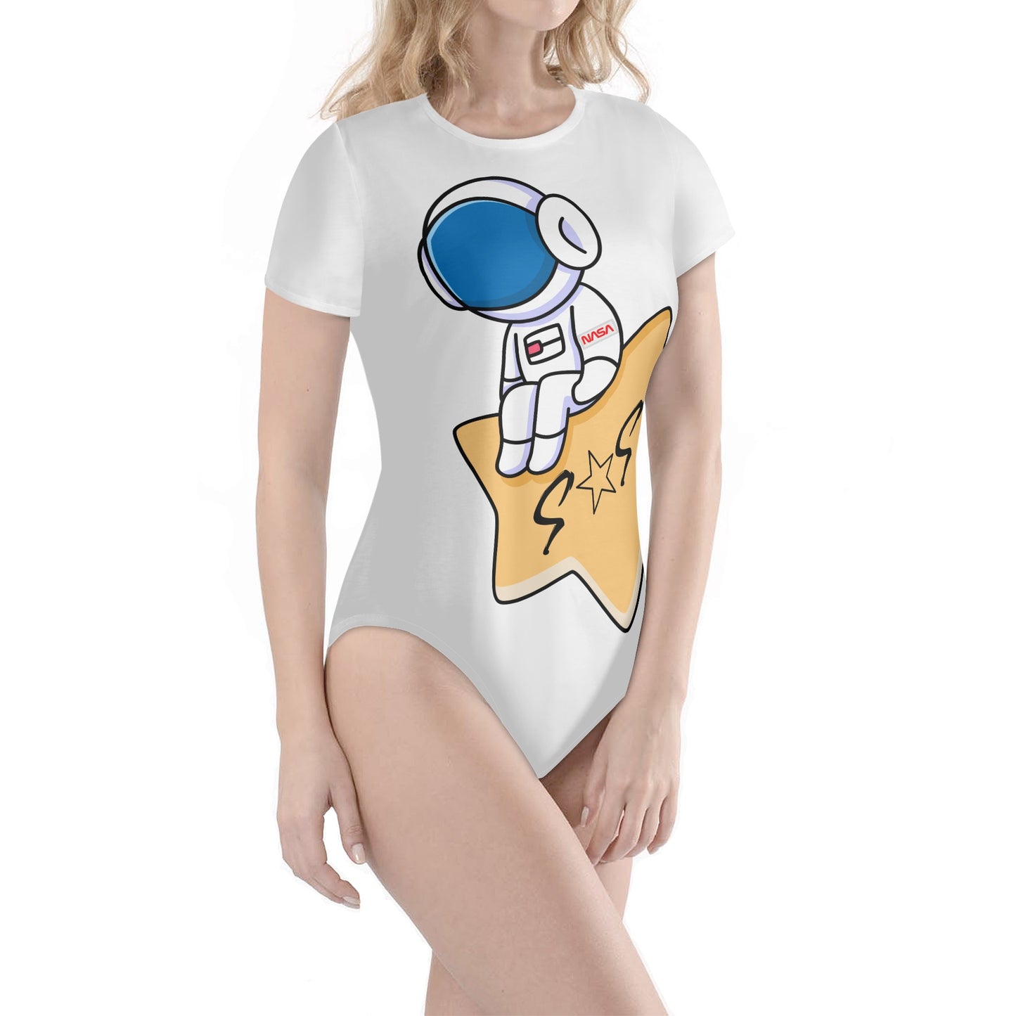 S.O.S Astronaut Womens White Soft Short Sleeve Bodysuit