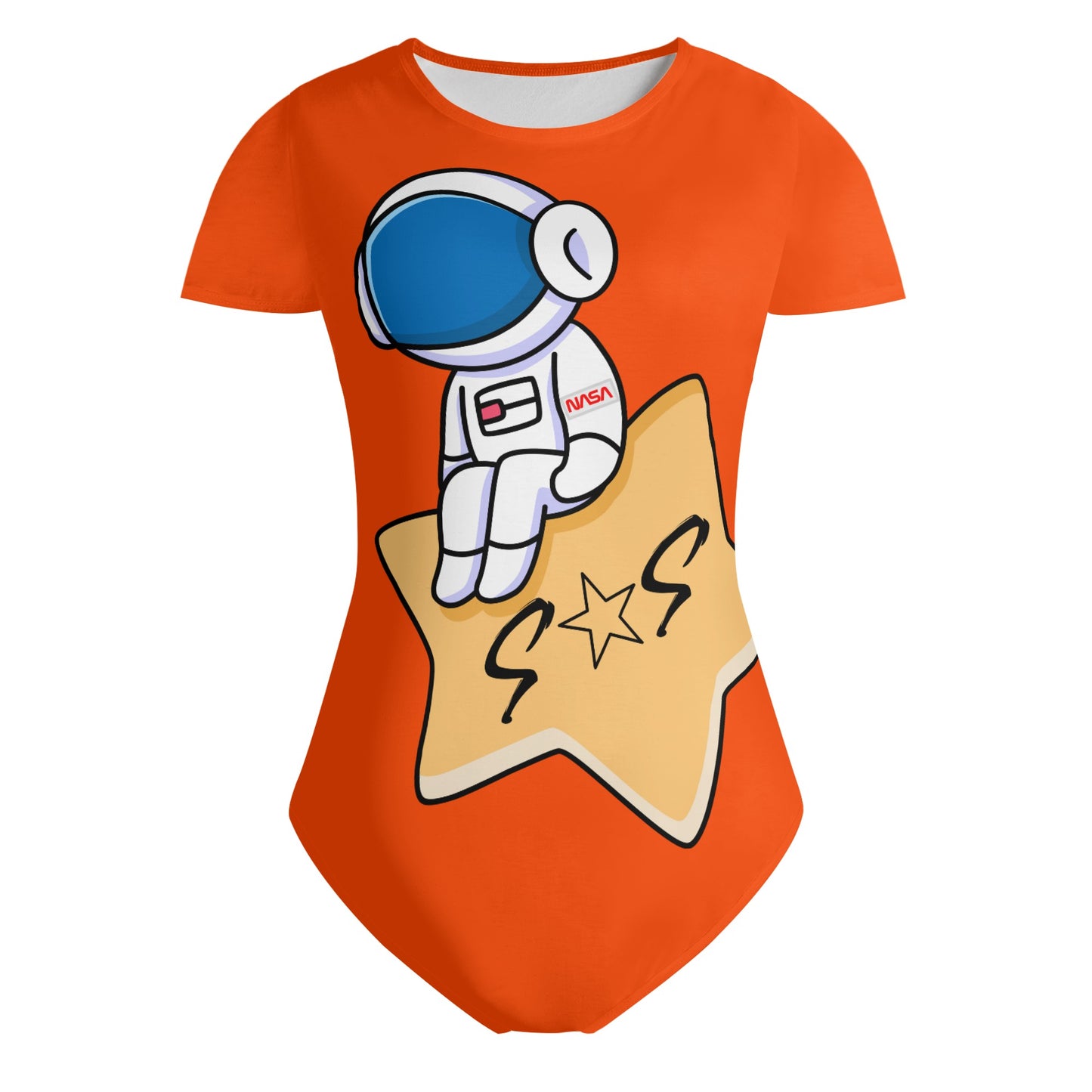 S.O.S Astronaut Womens Dark Orange Soft Short Sleeve Bodysuit