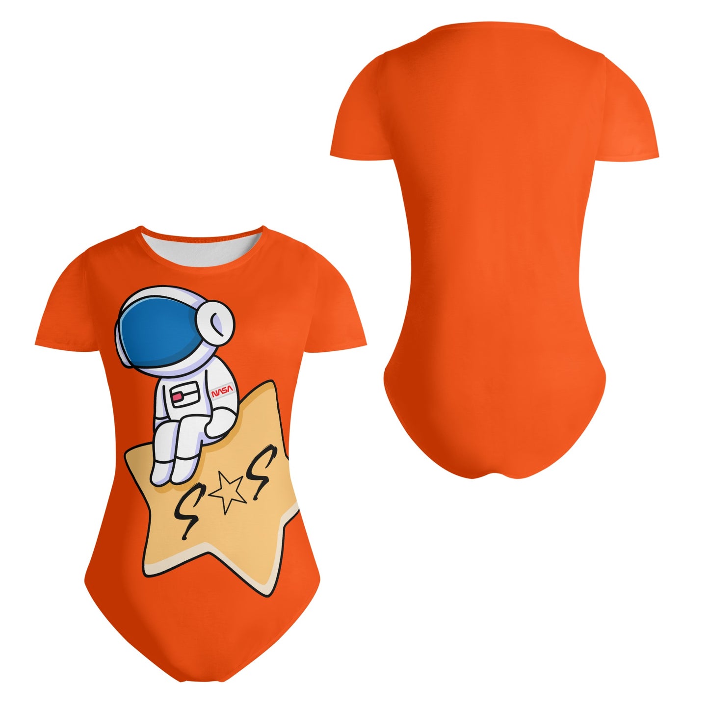 S.O.S Astronaut Womens Dark Orange Soft Short Sleeve Bodysuit