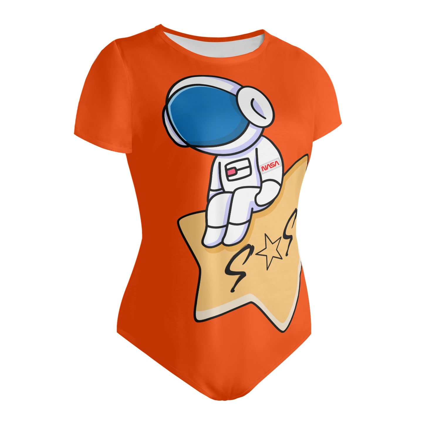 S.O.S Astronaut Womens Dark Orange Soft Short Sleeve Bodysuit