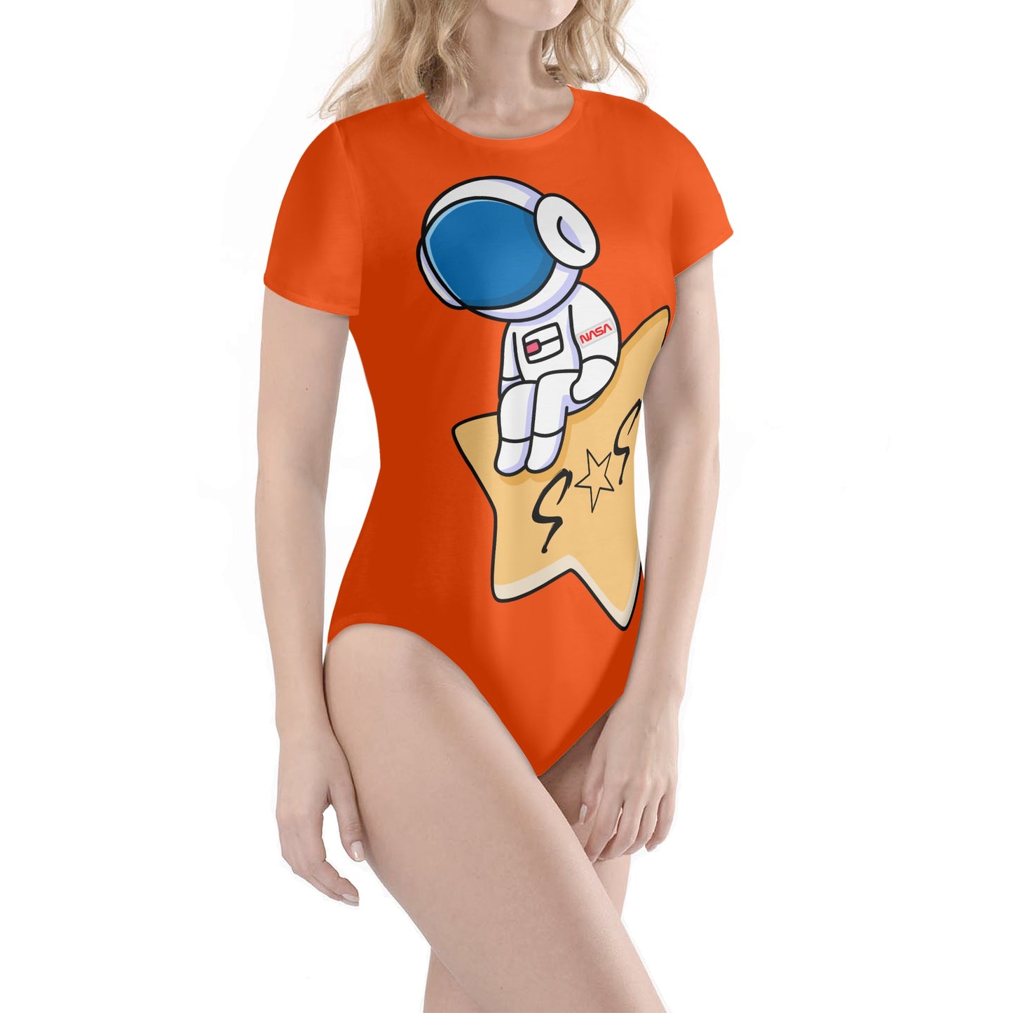 S.O.S Astronaut Womens Dark Orange Soft Short Sleeve Bodysuit