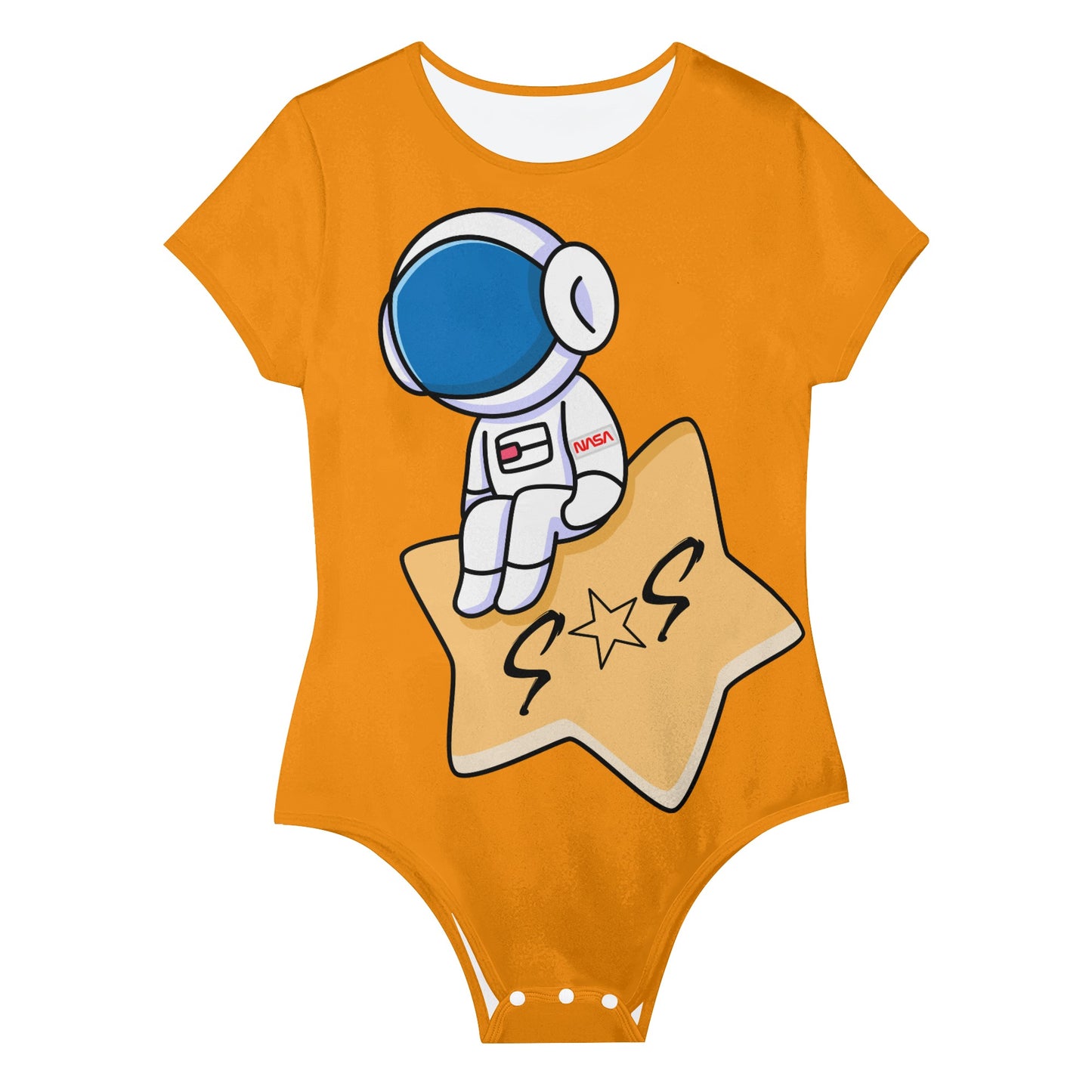 S.O.S Astronaut Womens Orange Soft Short Sleeve Bodysuit