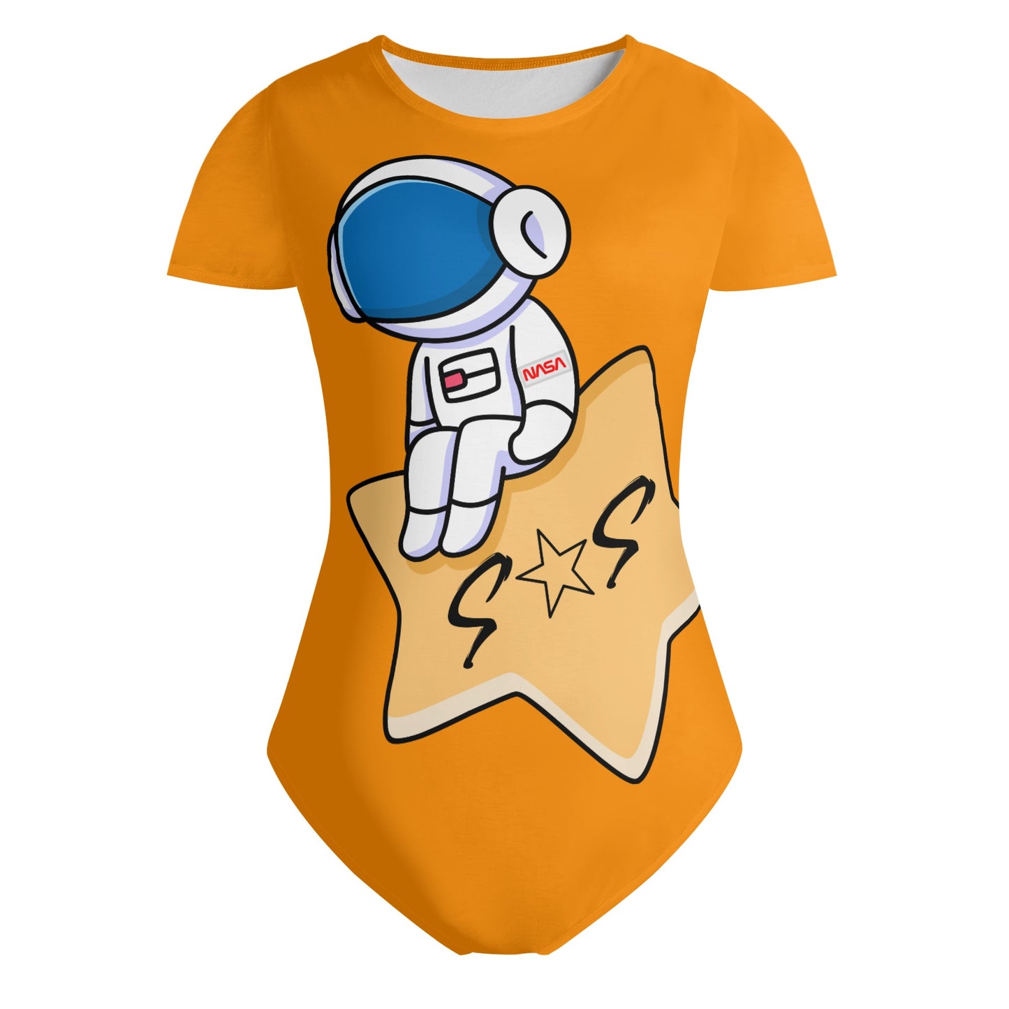 S.O.S Astronaut Womens Orange Soft Short Sleeve Bodysuit