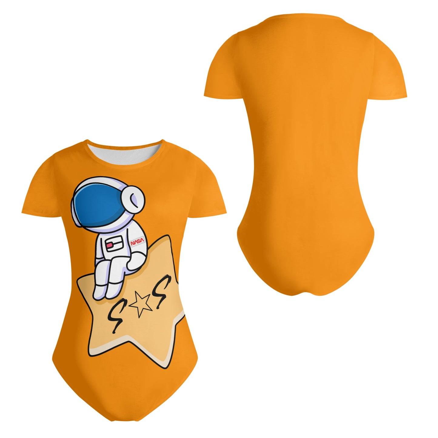 S.O.S Astronaut Womens Orange Soft Short Sleeve Bodysuit