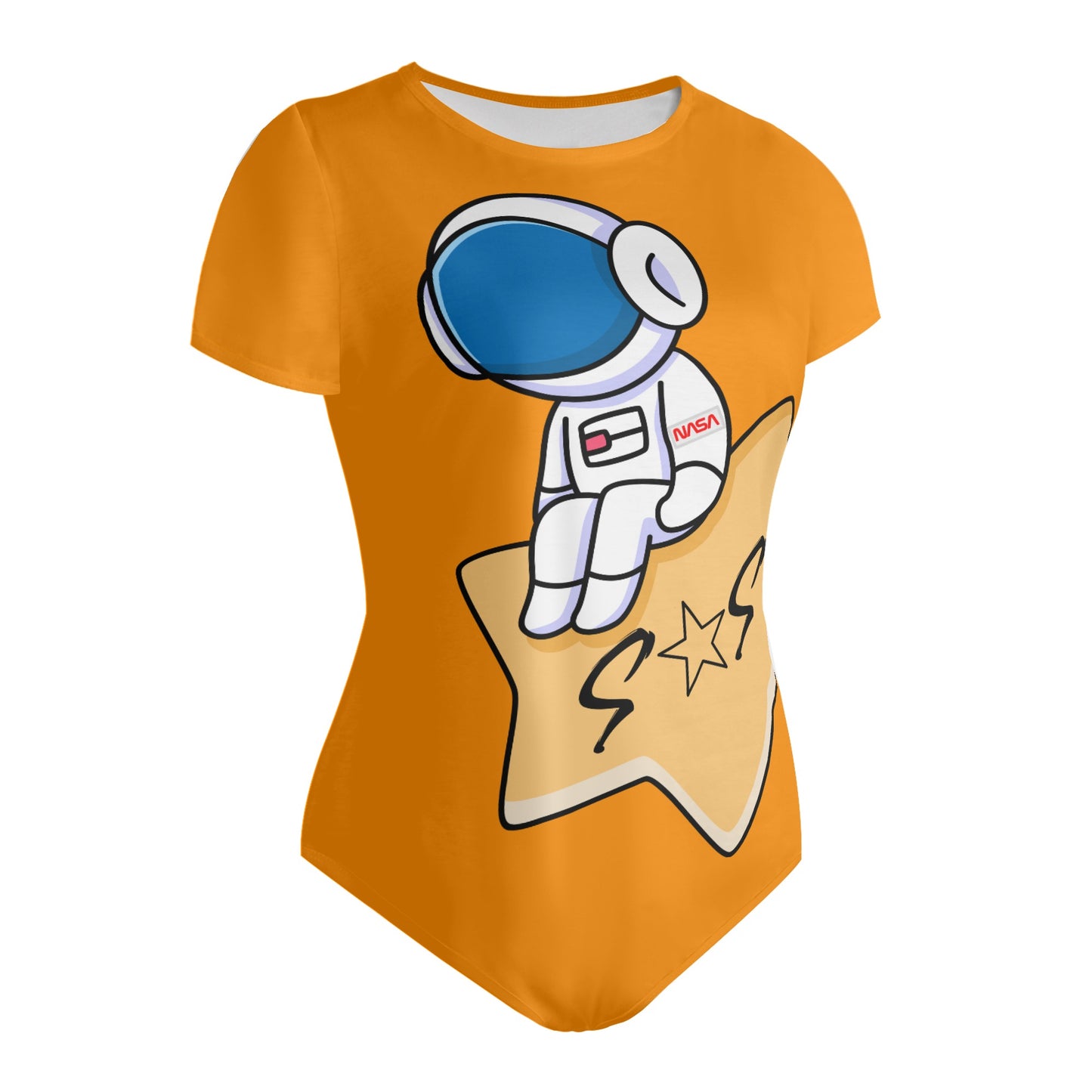 S.O.S Astronaut Womens Orange Soft Short Sleeve Bodysuit