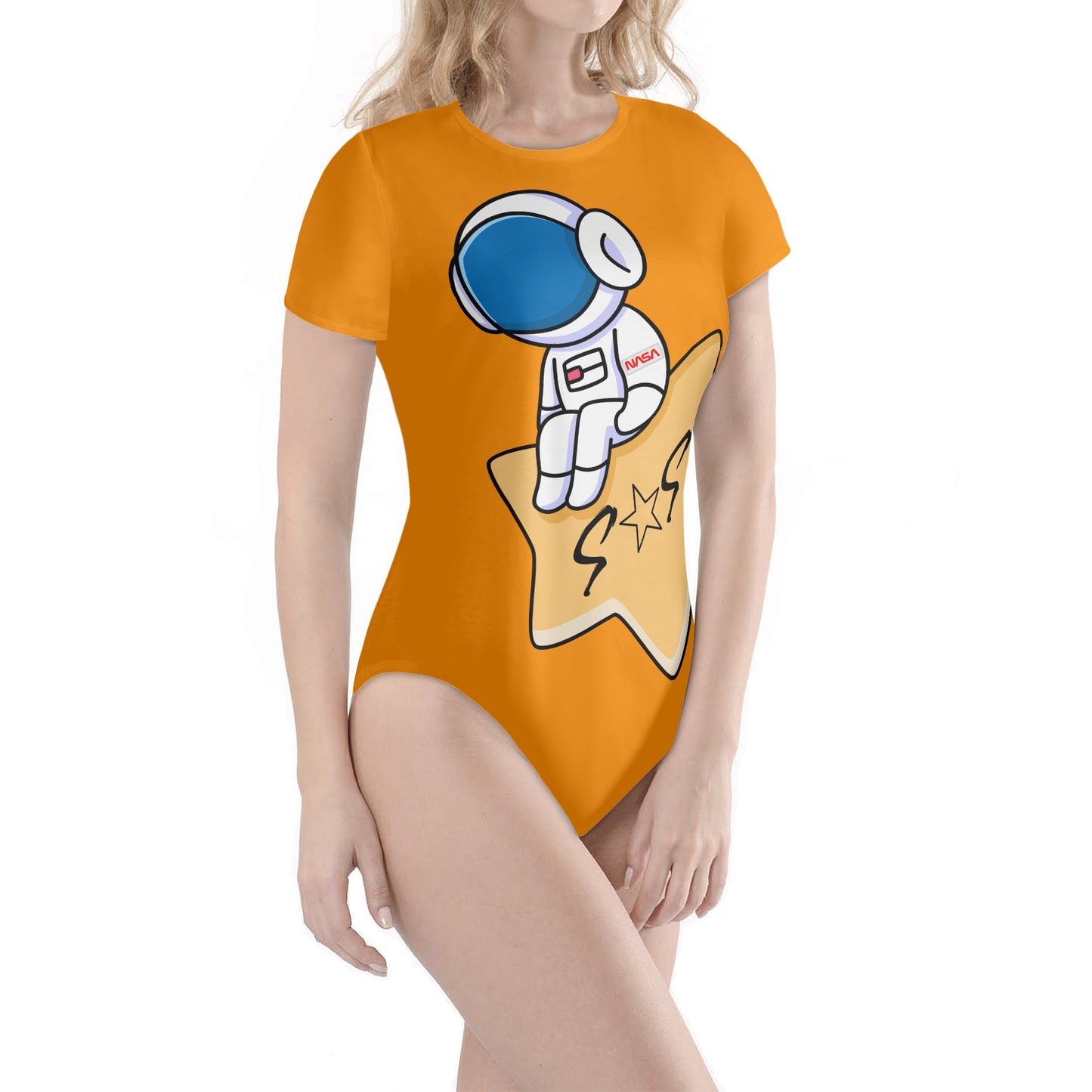 S.O.S Astronaut Womens Orange Soft Short Sleeve Bodysuit