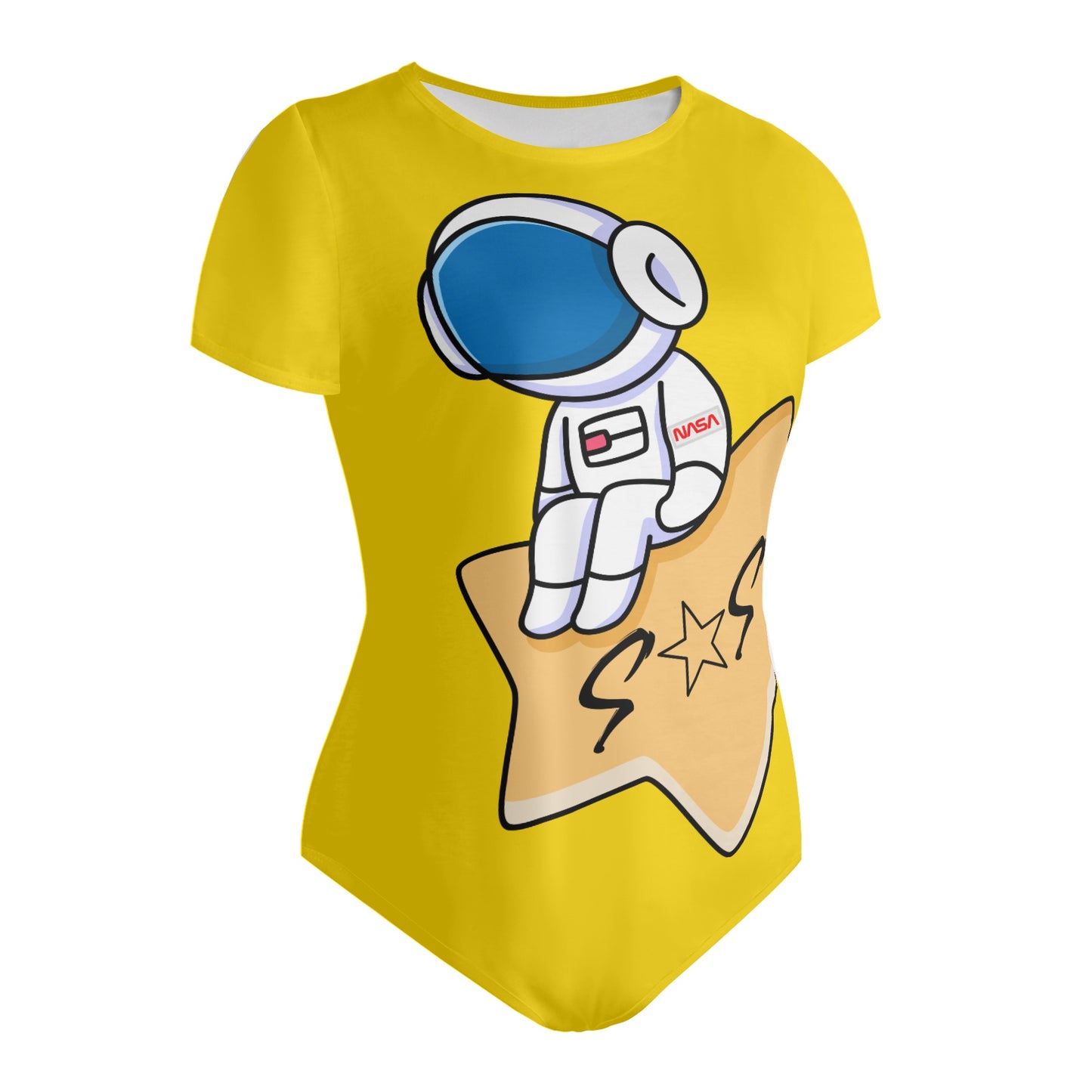 S.O.S Astronaut Womens Gold Soft Short Sleeve Bodysuit