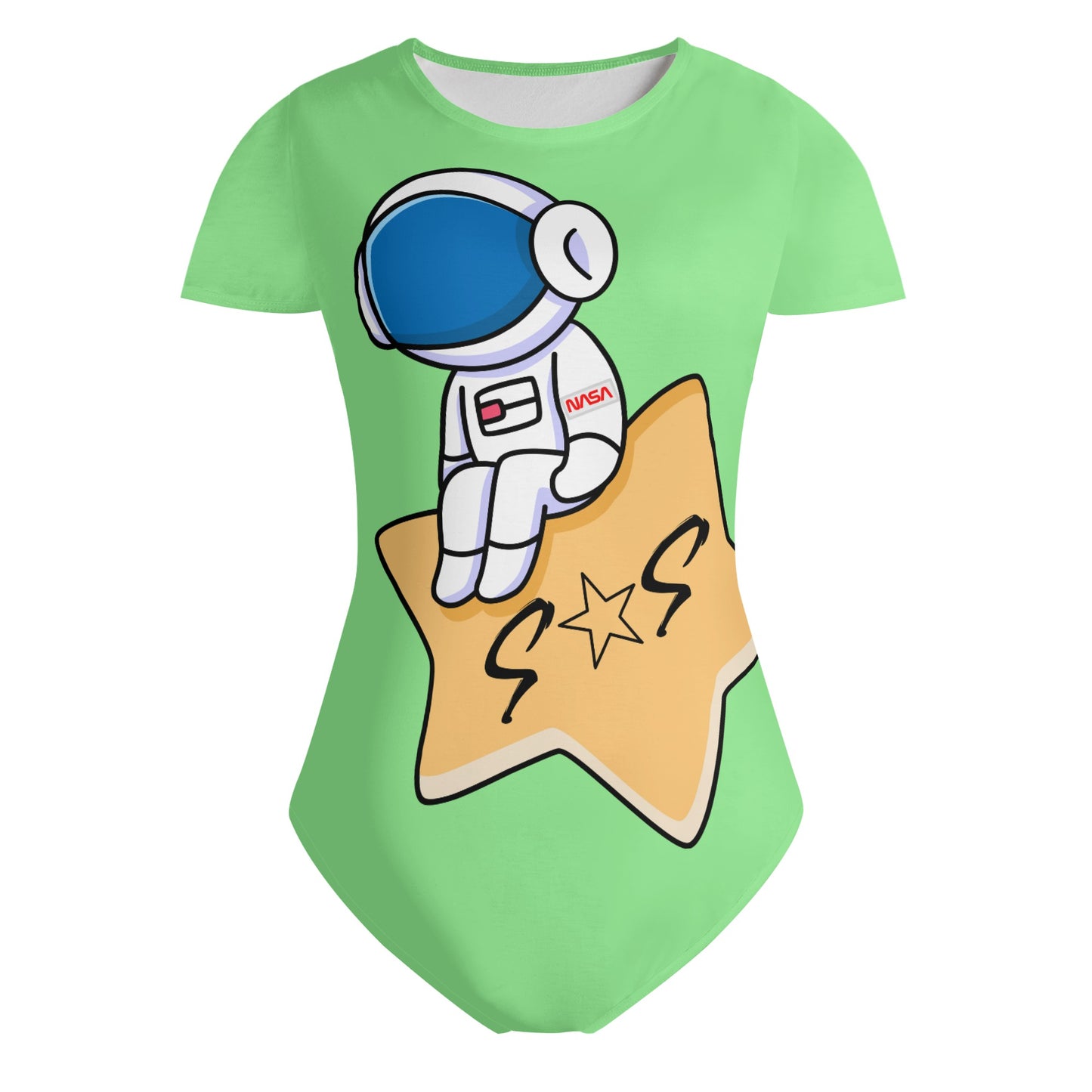 S.O.S Astronaut Womens Mint Green Soft Short Sleeve Bodysuit