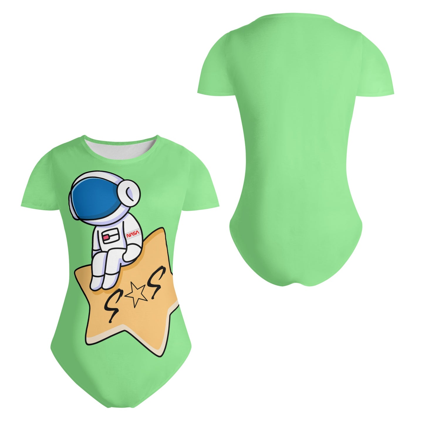 S.O.S Astronaut Womens Mint Green Soft Short Sleeve Bodysuit