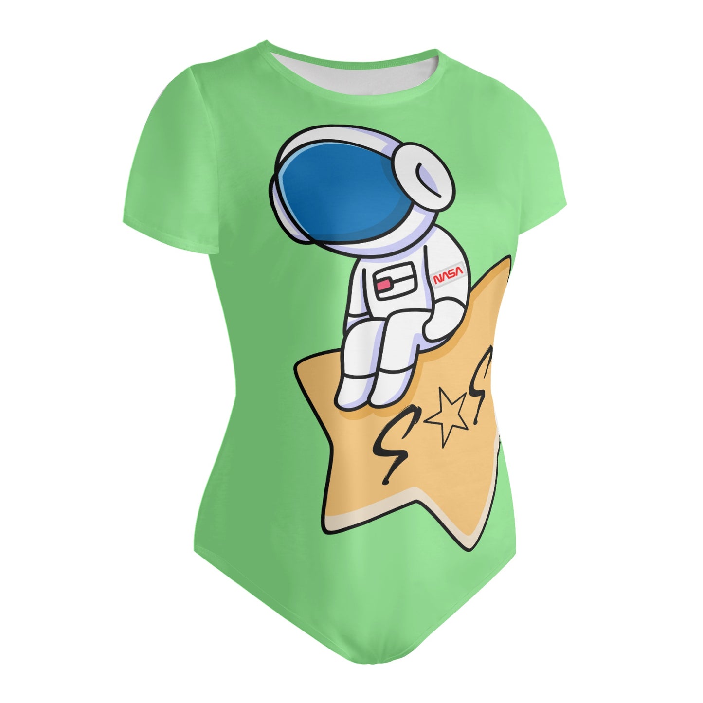 S.O.S Astronaut Womens Mint Green Soft Short Sleeve Bodysuit