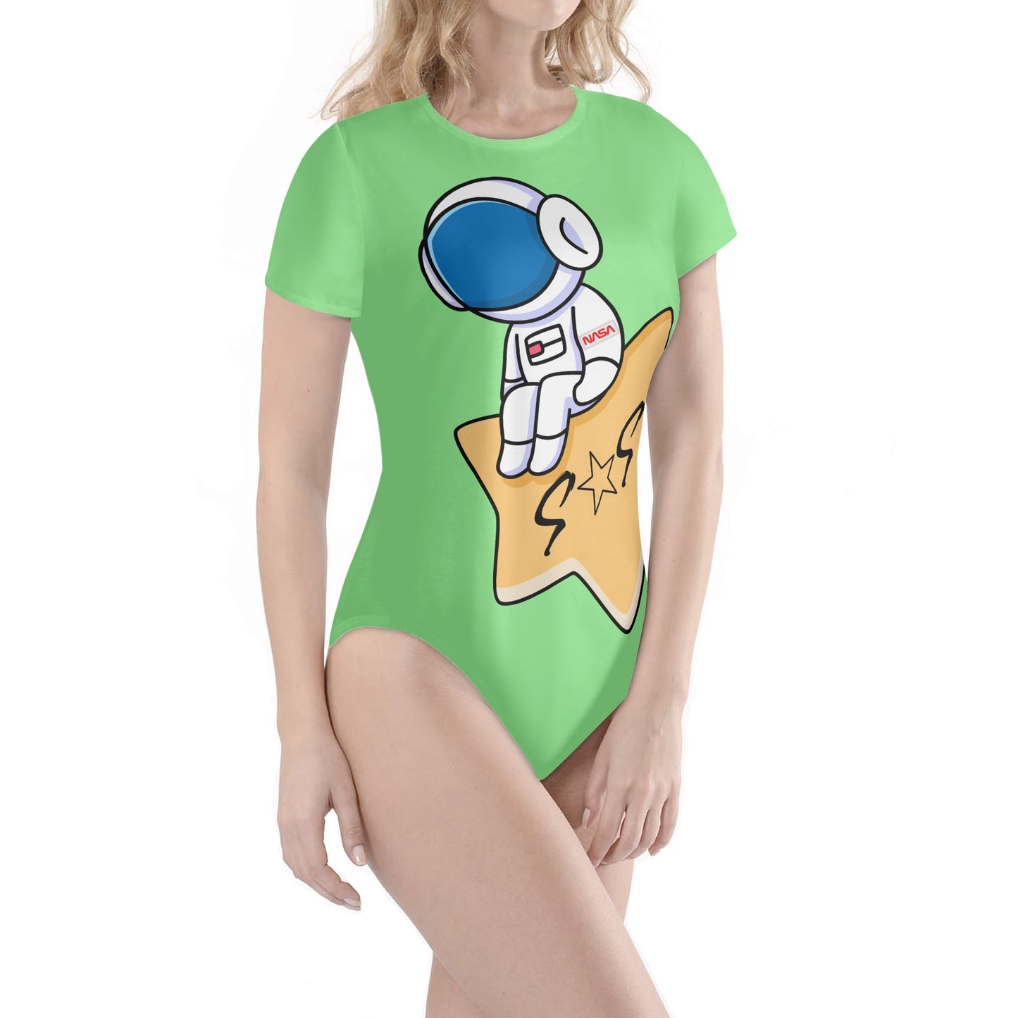 S.O.S Astronaut Womens Mint Green Soft Short Sleeve Bodysuit