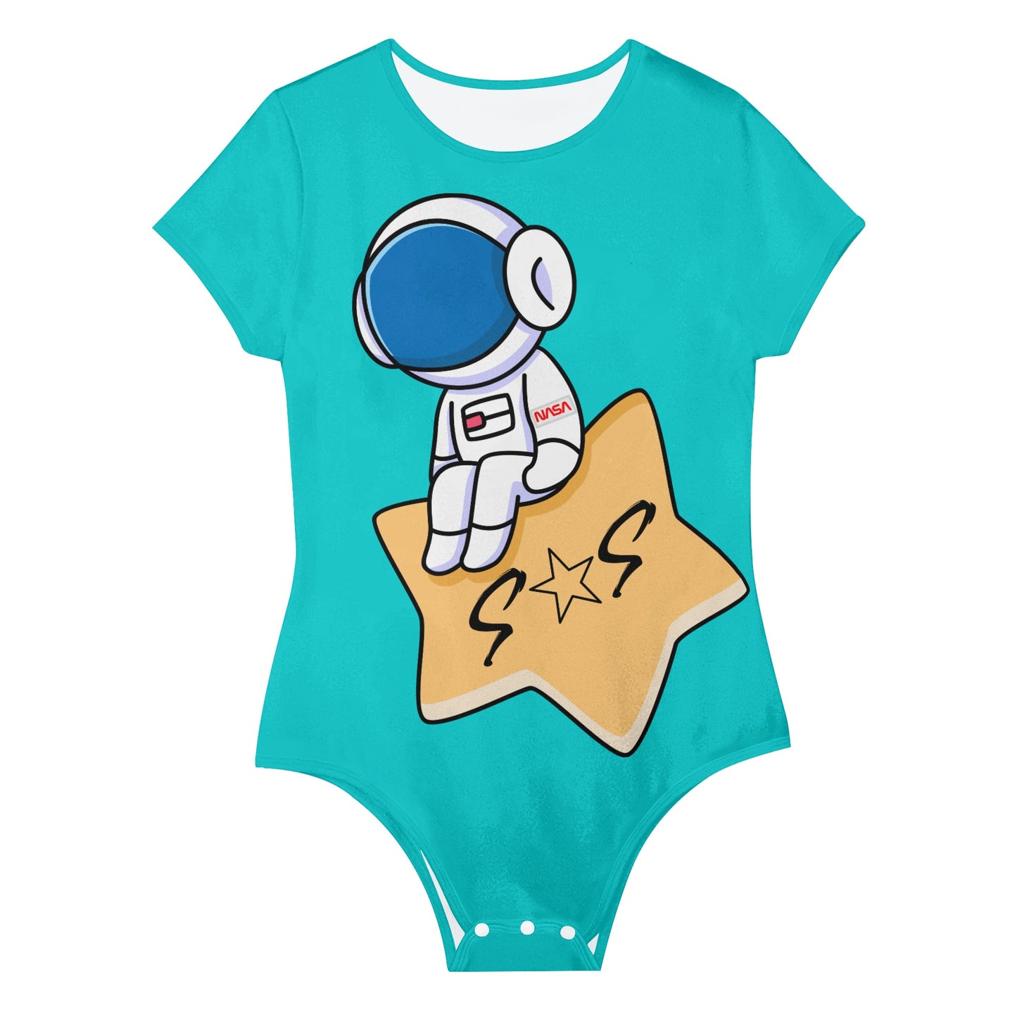 S.O.S Astronaut Womens Turquoise Soft Short Sleeve Bodysuit