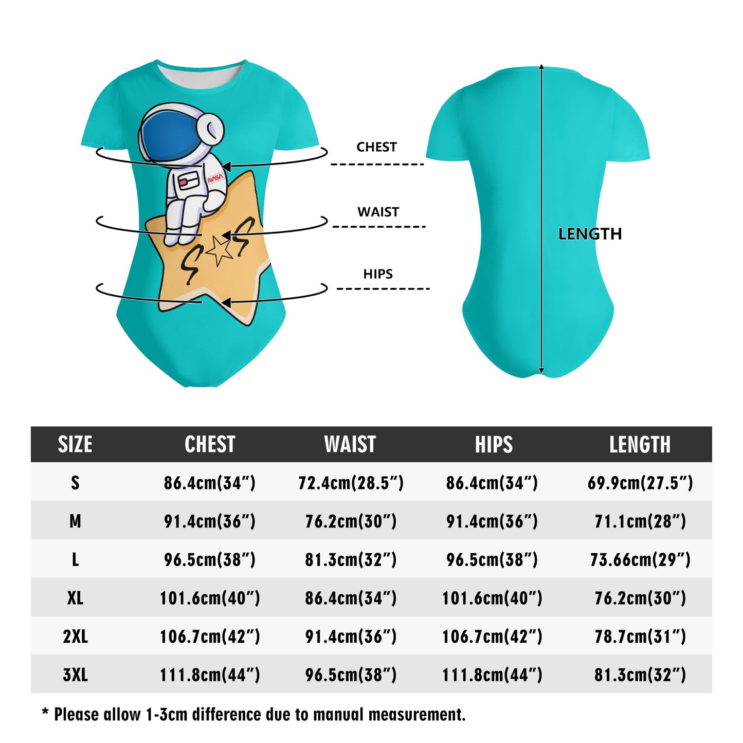 S.O.S Astronaut Womens Turquoise Soft Short Sleeve Bodysuit