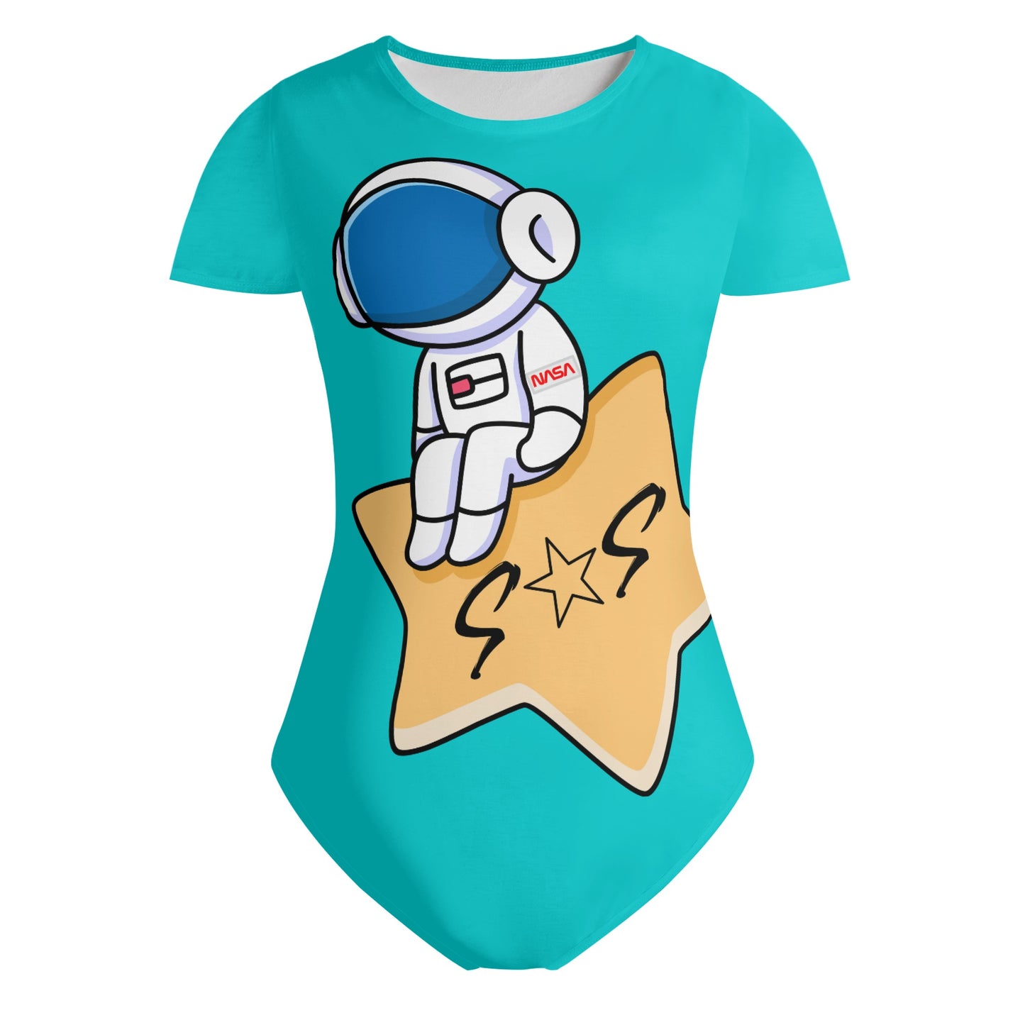 S.O.S Astronaut Womens Turquoise Soft Short Sleeve Bodysuit