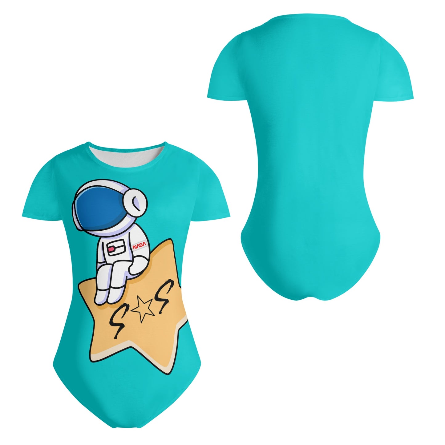 S.O.S Astronaut Womens Turquoise Soft Short Sleeve Bodysuit