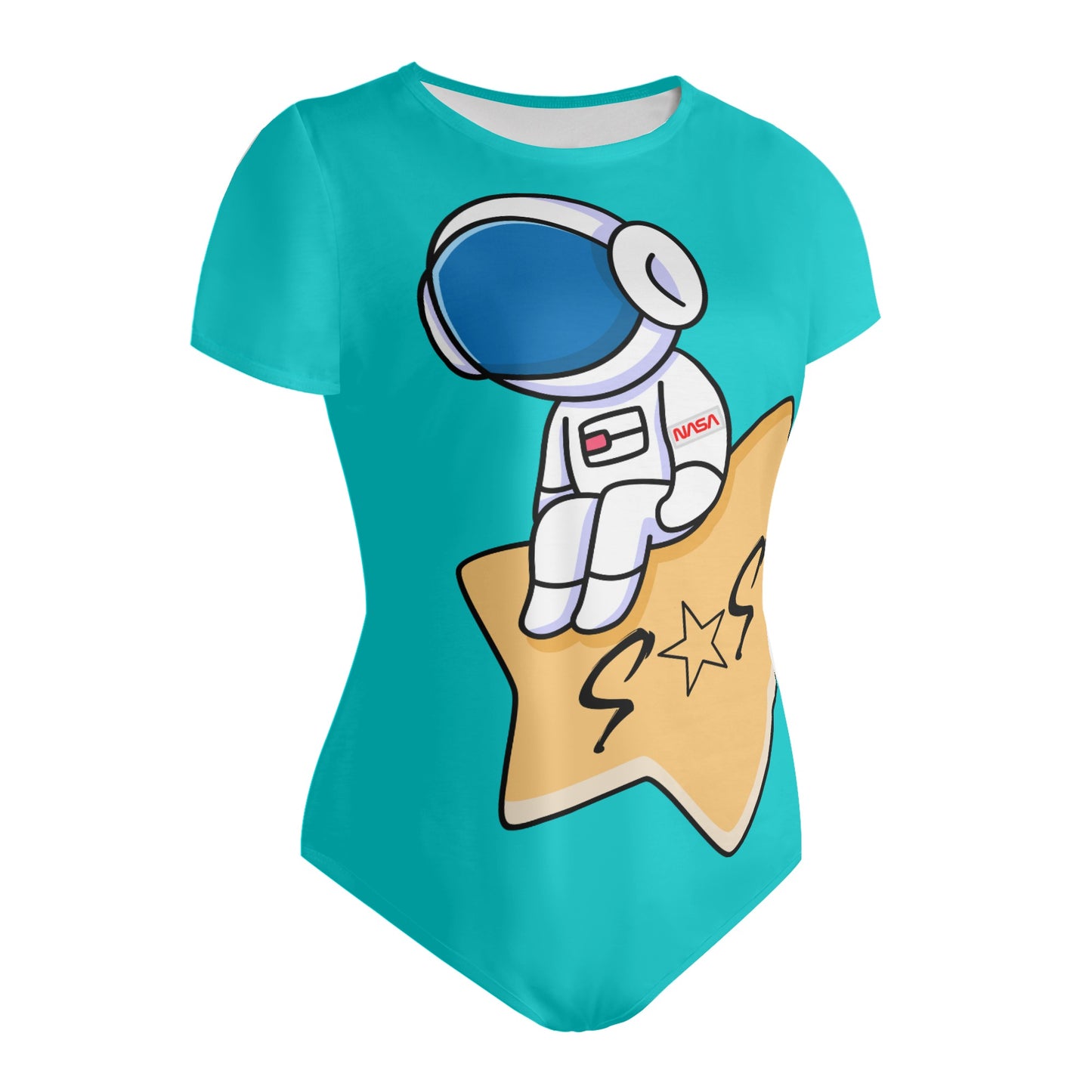 S.O.S Astronaut Womens Turquoise Soft Short Sleeve Bodysuit