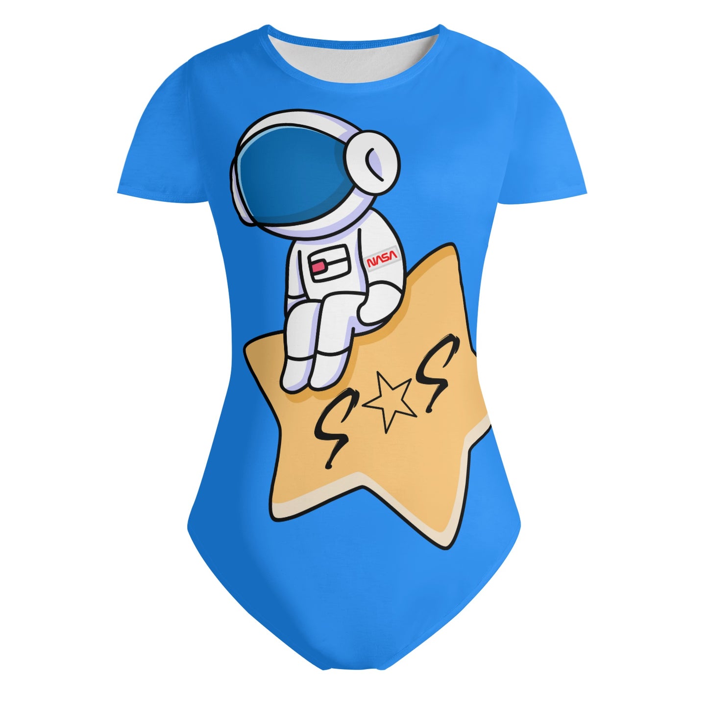 S.O.S Astronaut Womens Blue Soft Short Sleeve Bodysuit