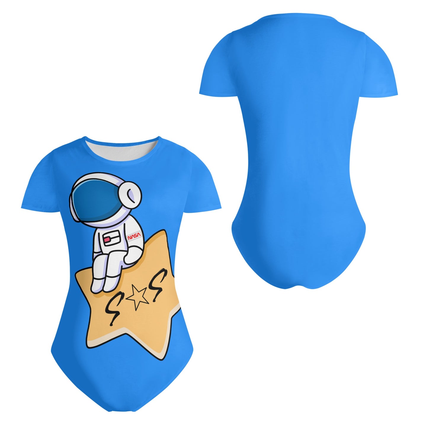 S.O.S Astronaut Womens Blue Soft Short Sleeve Bodysuit