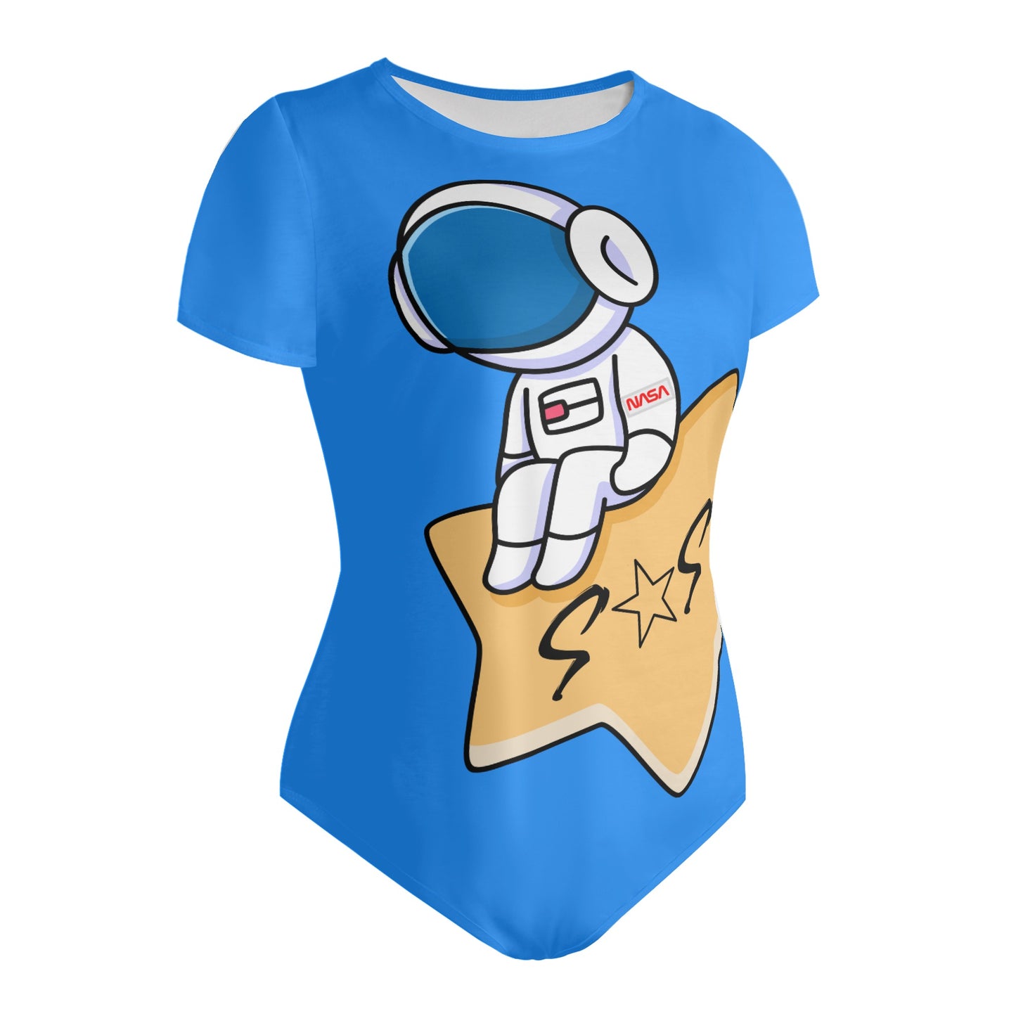 S.O.S Astronaut Womens Blue Soft Short Sleeve Bodysuit