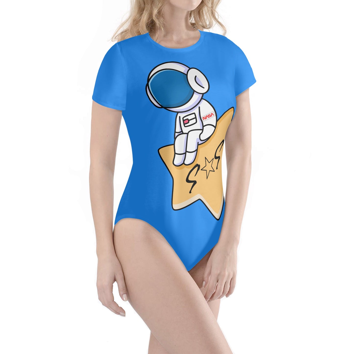 S.O.S Astronaut Womens Blue Soft Short Sleeve Bodysuit