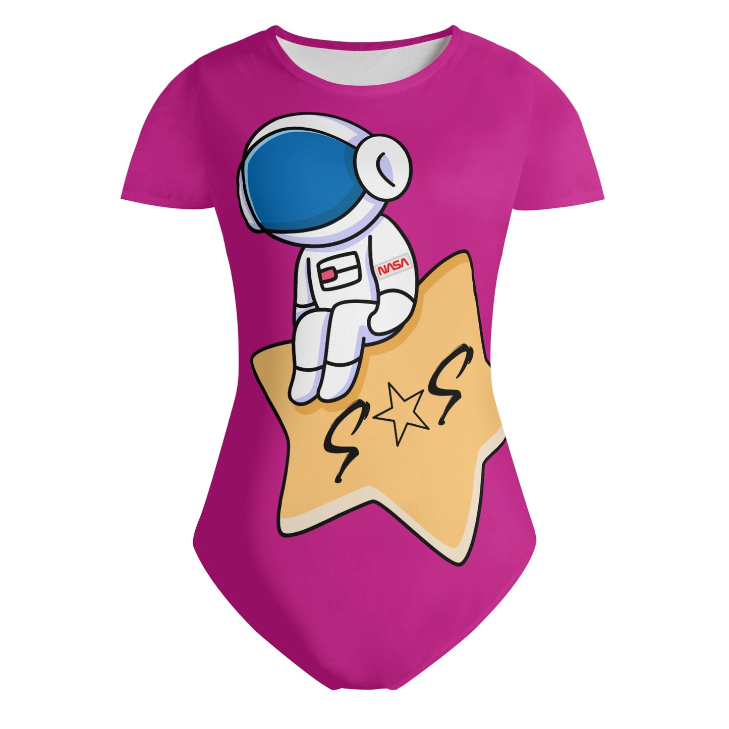 S.O.S Astronaut Womens Purple Soft Short Sleeve Bodysuit