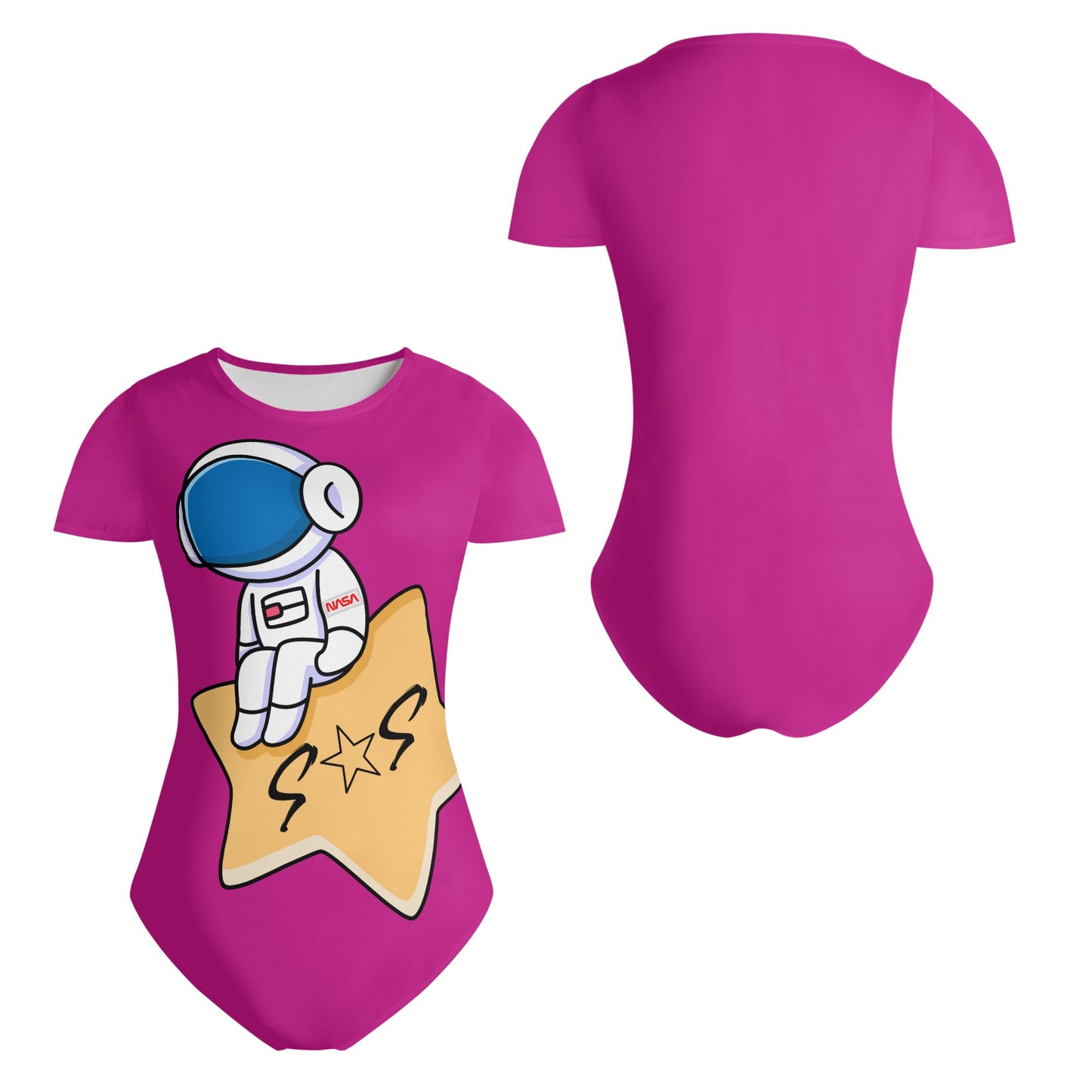 S.O.S Astronaut Womens Purple Soft Short Sleeve Bodysuit