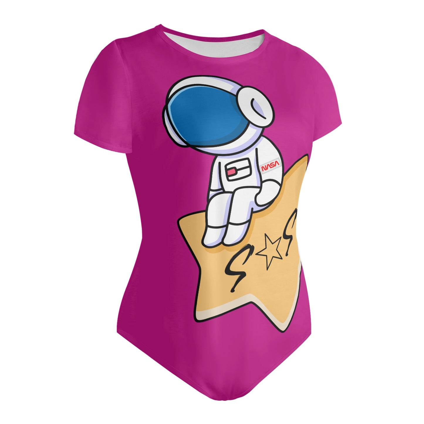 S.O.S Astronaut Womens Purple Soft Short Sleeve Bodysuit