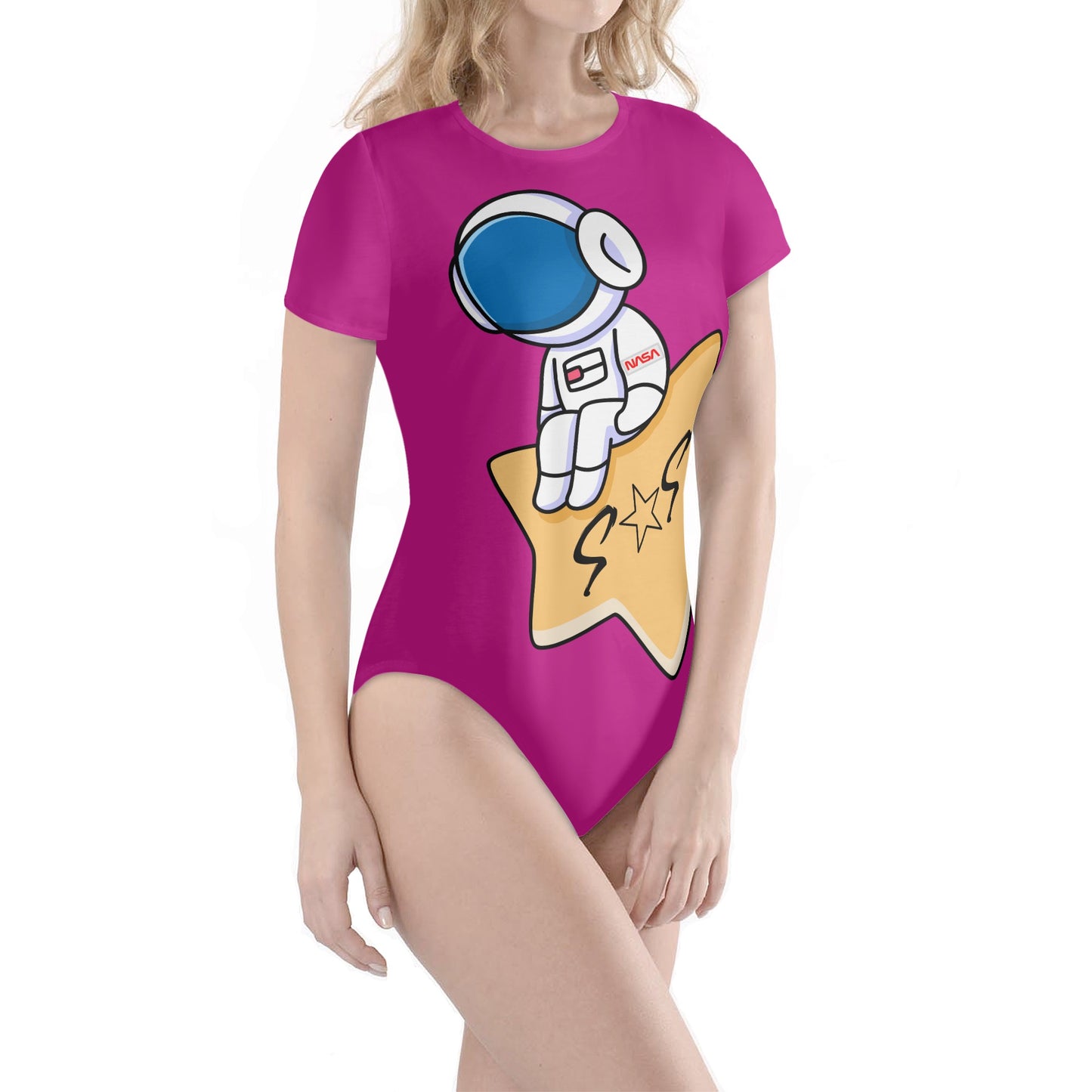 S.O.S Astronaut Womens Purple Soft Short Sleeve Bodysuit