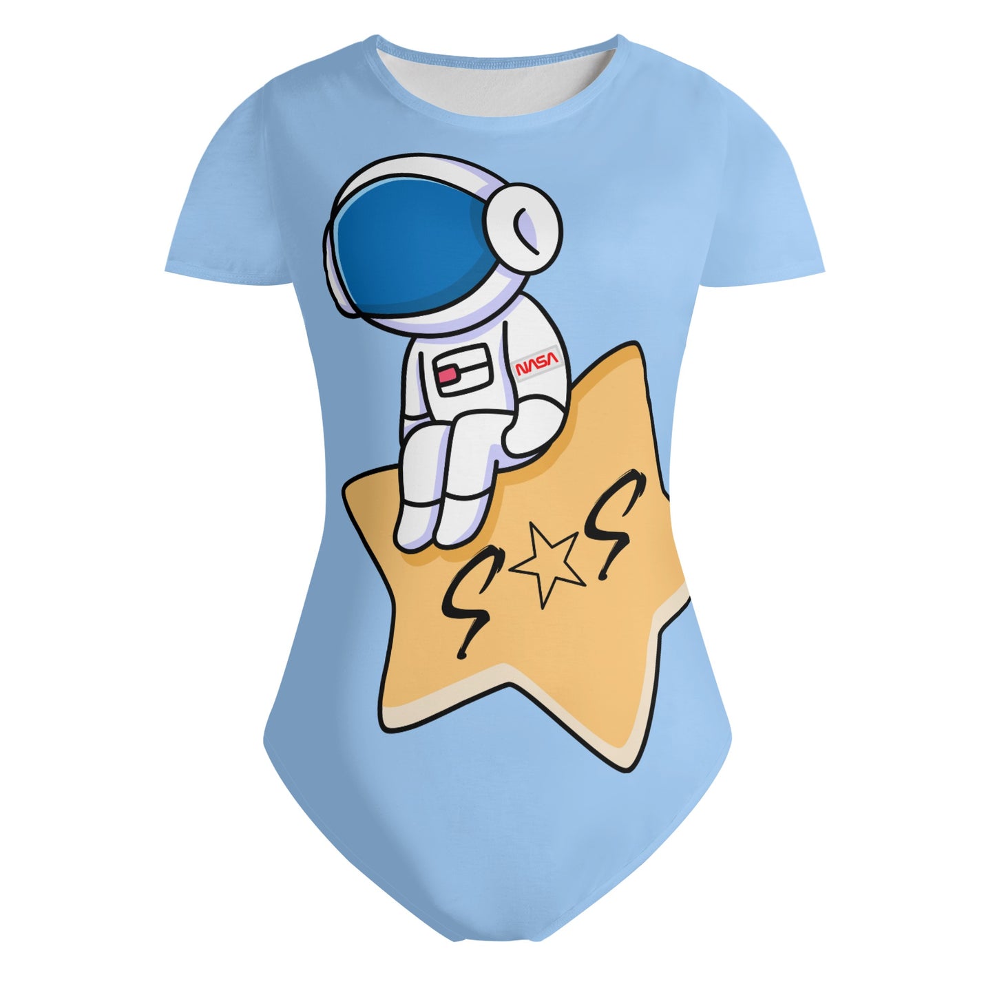 S.O.S Astronaut Womens Sky Blue Soft Short Sleeve Bodysuit