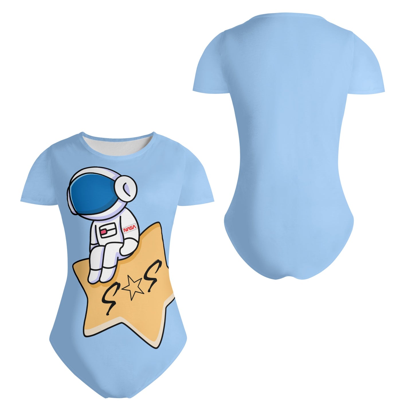 S.O.S Astronaut Womens Sky Blue Soft Short Sleeve Bodysuit