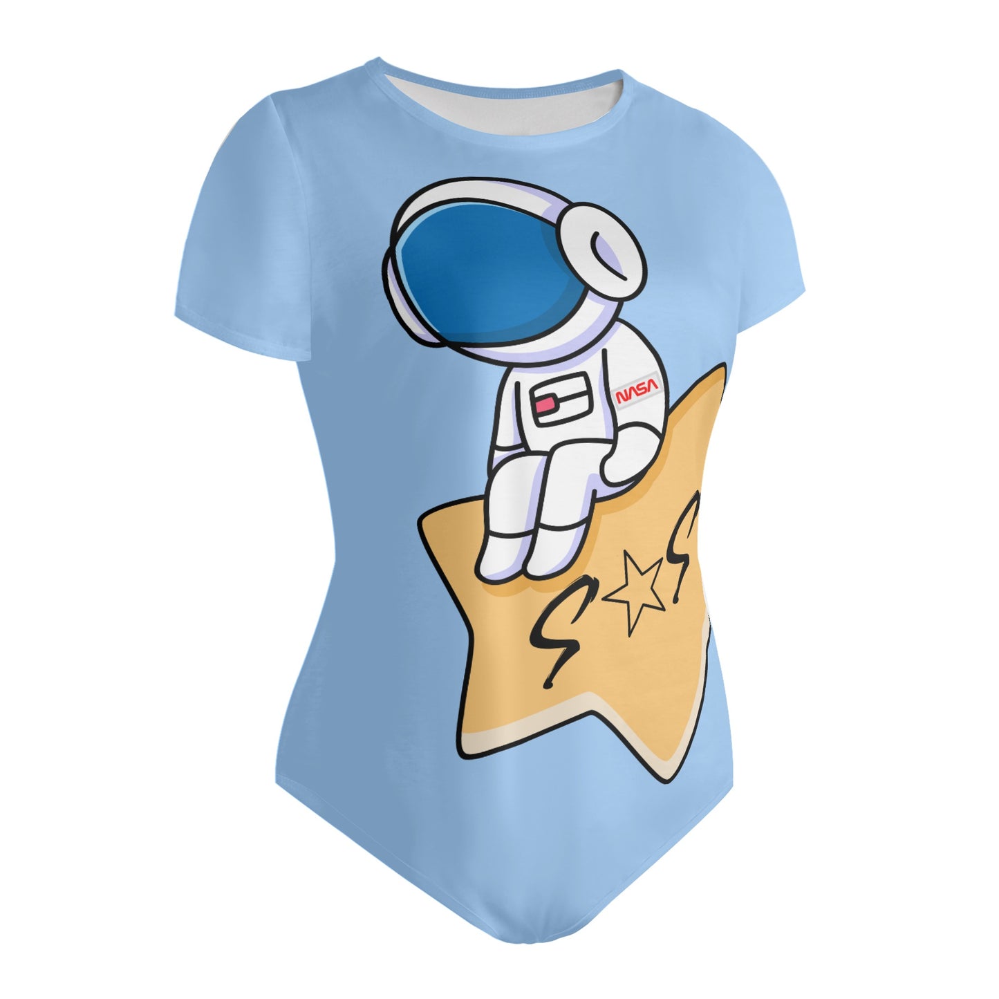 S.O.S Astronaut Womens Sky Blue Soft Short Sleeve Bodysuit