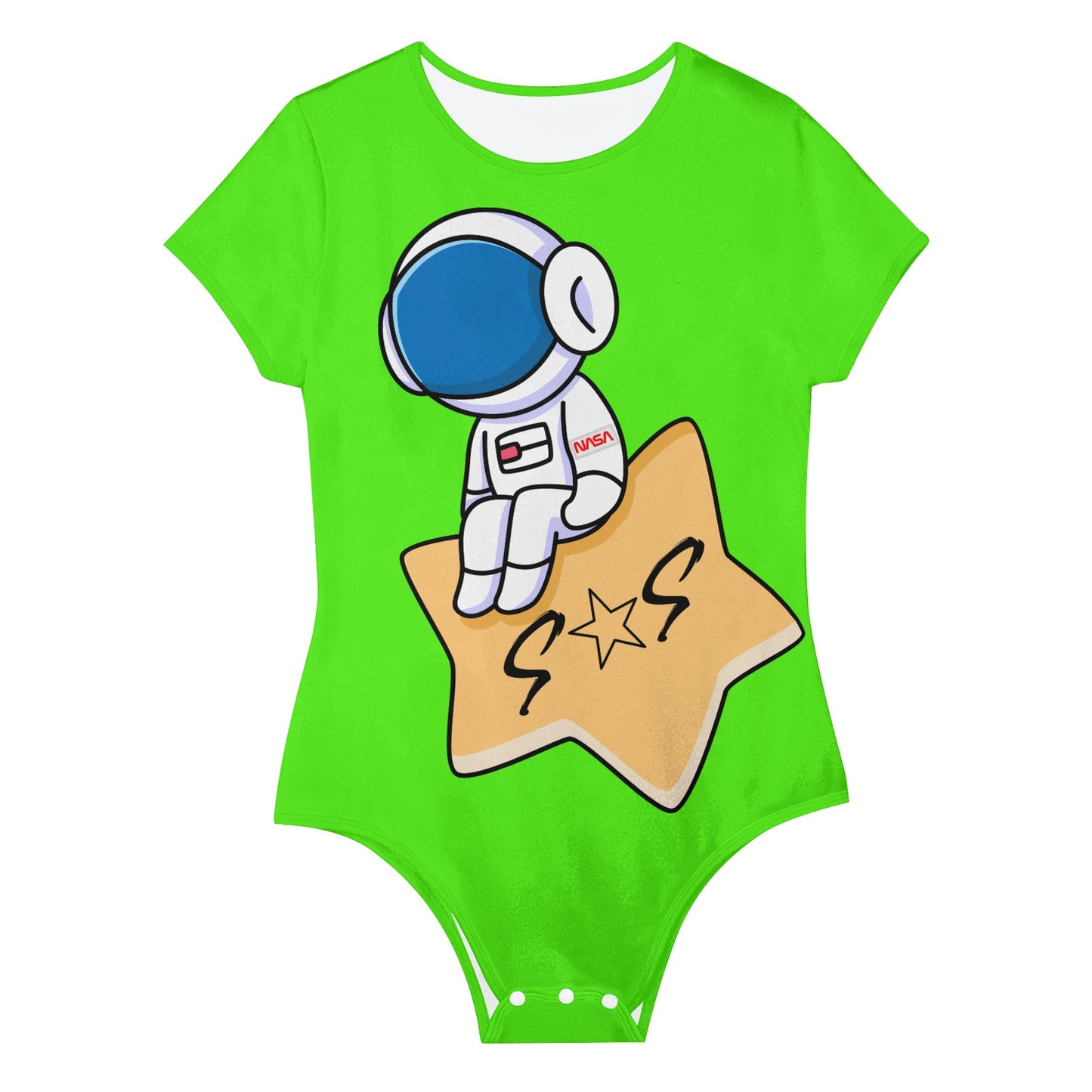 S.O.S Astronaut Womens Goo Green Soft Short Sleeve Bodysuit