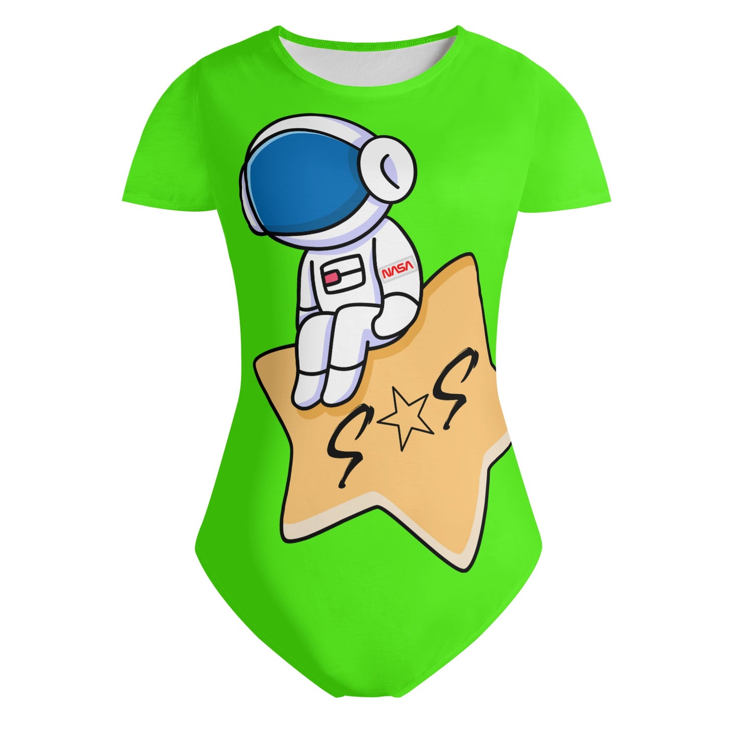 S.O.S Astronaut Womens Goo Green Soft Short Sleeve Bodysuit