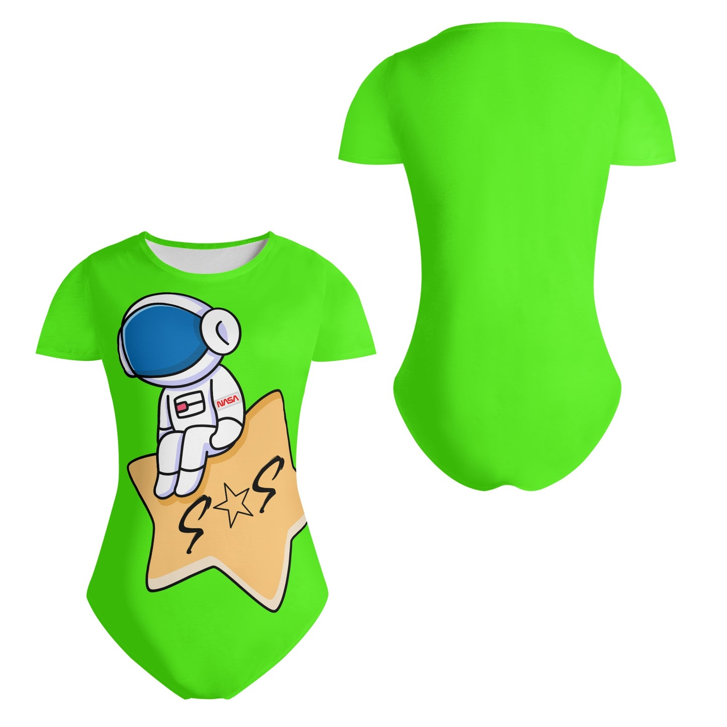 S.O.S Astronaut Womens Goo Green Soft Short Sleeve Bodysuit