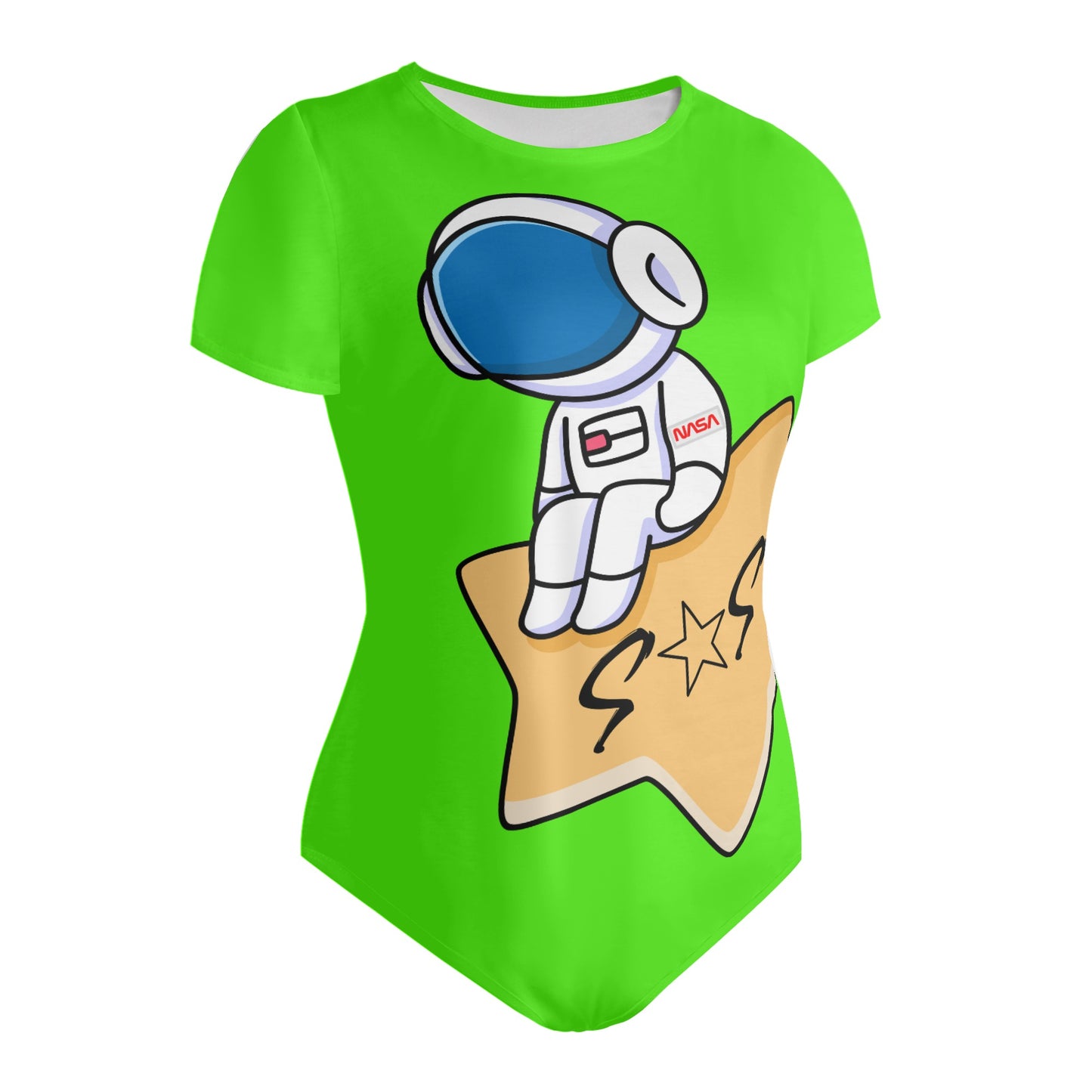 S.O.S Astronaut Womens Goo Green Soft Short Sleeve Bodysuit