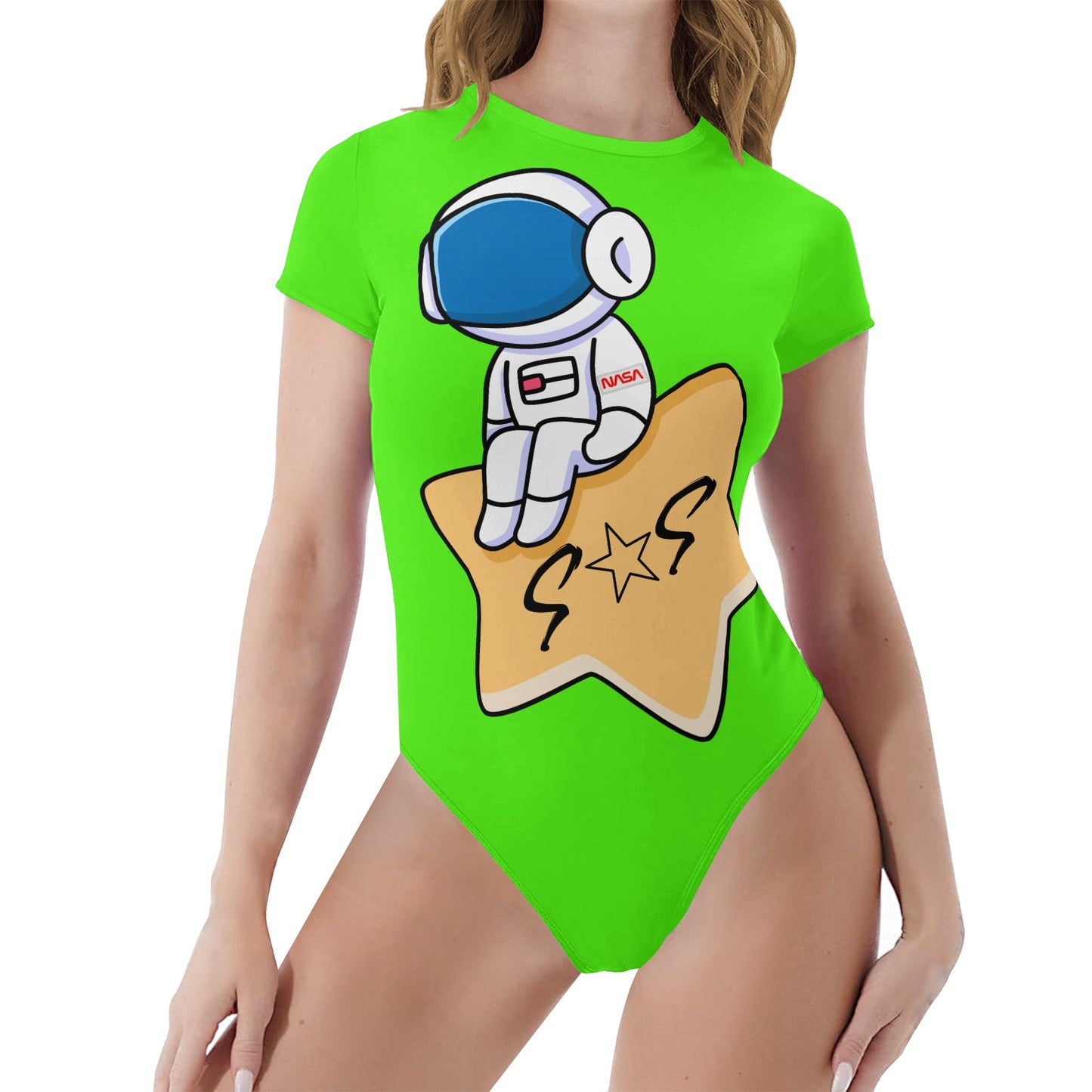 S.O.S Astronaut Womens Goo Green Soft Short Sleeve Bodysuit