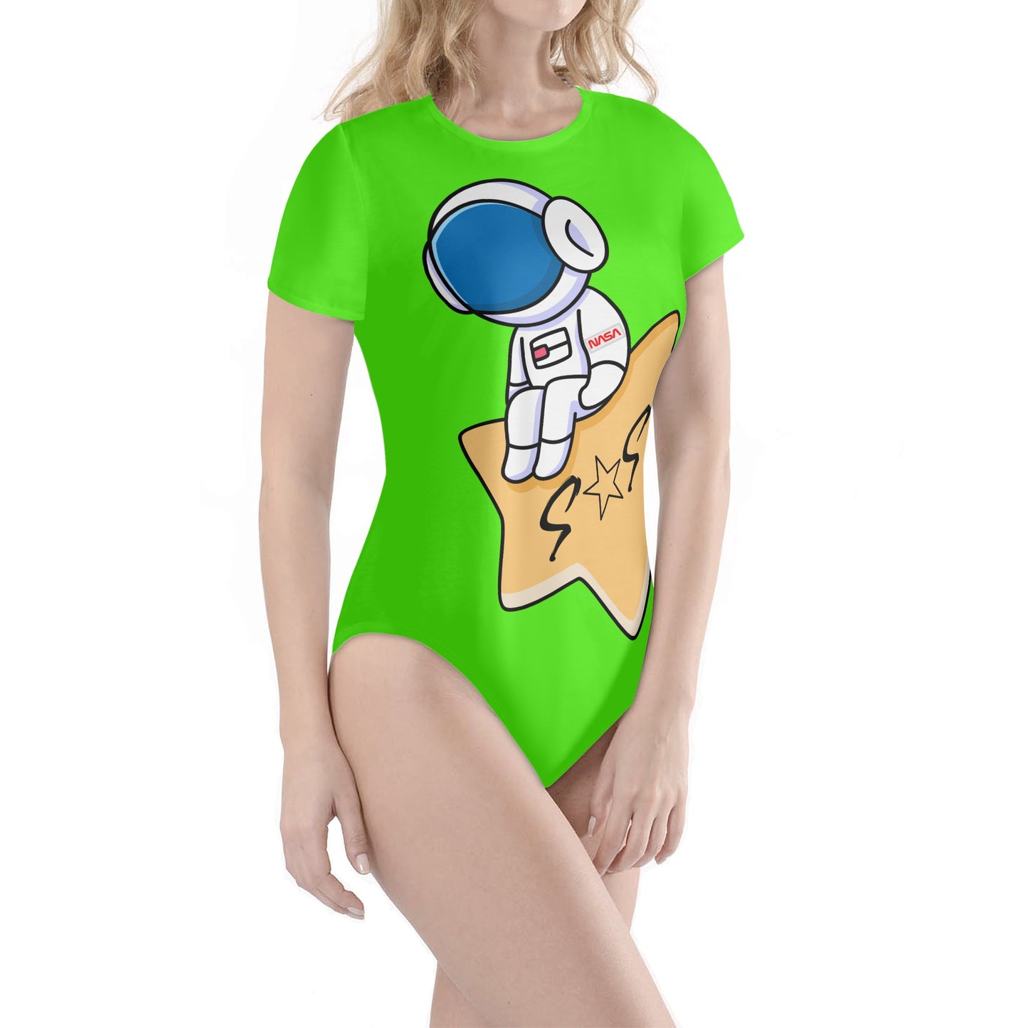 S.O.S Astronaut Womens Goo Green Soft Short Sleeve Bodysuit