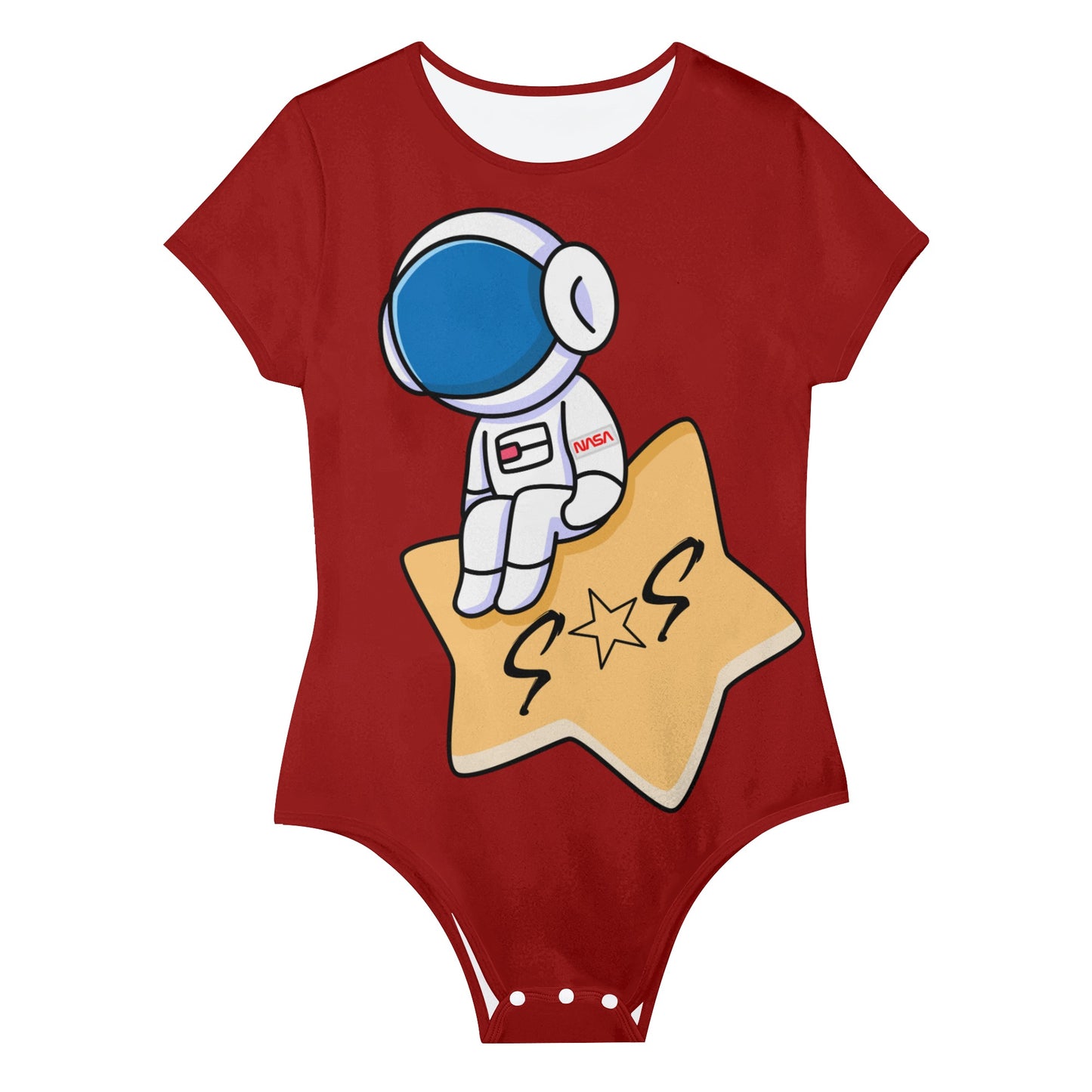 S.O.S Astronaut Womens Maroon Soft Short Sleeve Bodysuit