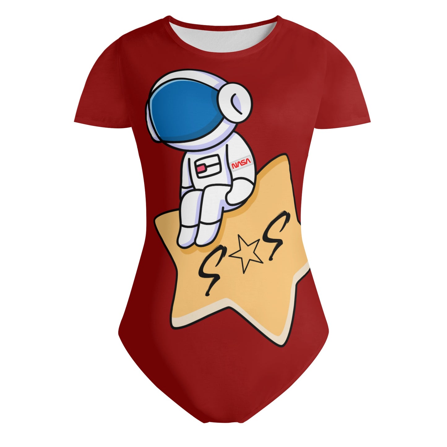 S.O.S Astronaut Womens Maroon Soft Short Sleeve Bodysuit