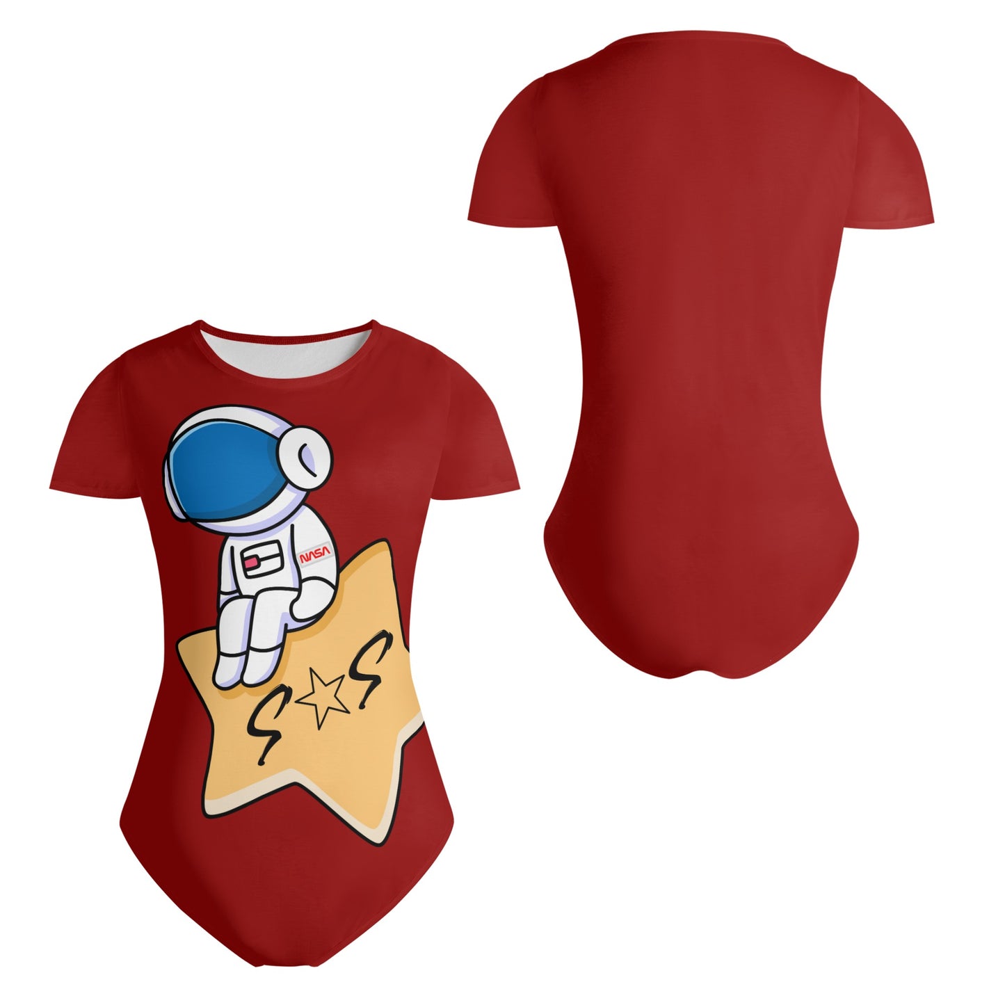 S.O.S Astronaut Womens Maroon Soft Short Sleeve Bodysuit