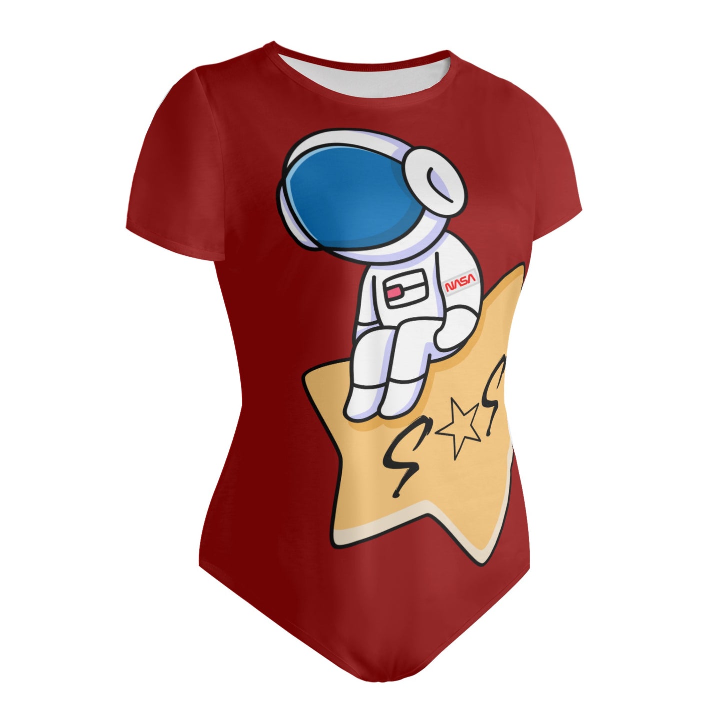 S.O.S Astronaut Womens Maroon Soft Short Sleeve Bodysuit