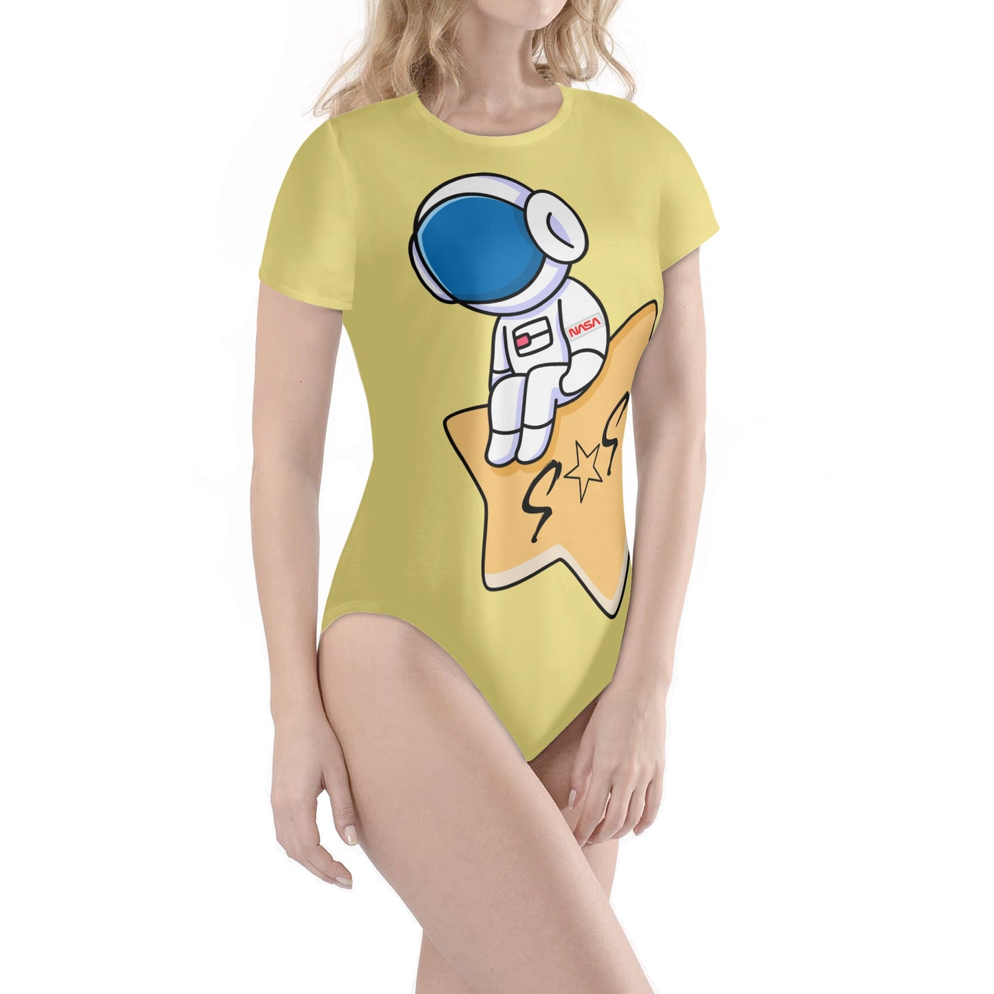 S.O.S Astronaut Womens Tan Soft Short Sleeve Bodysuit