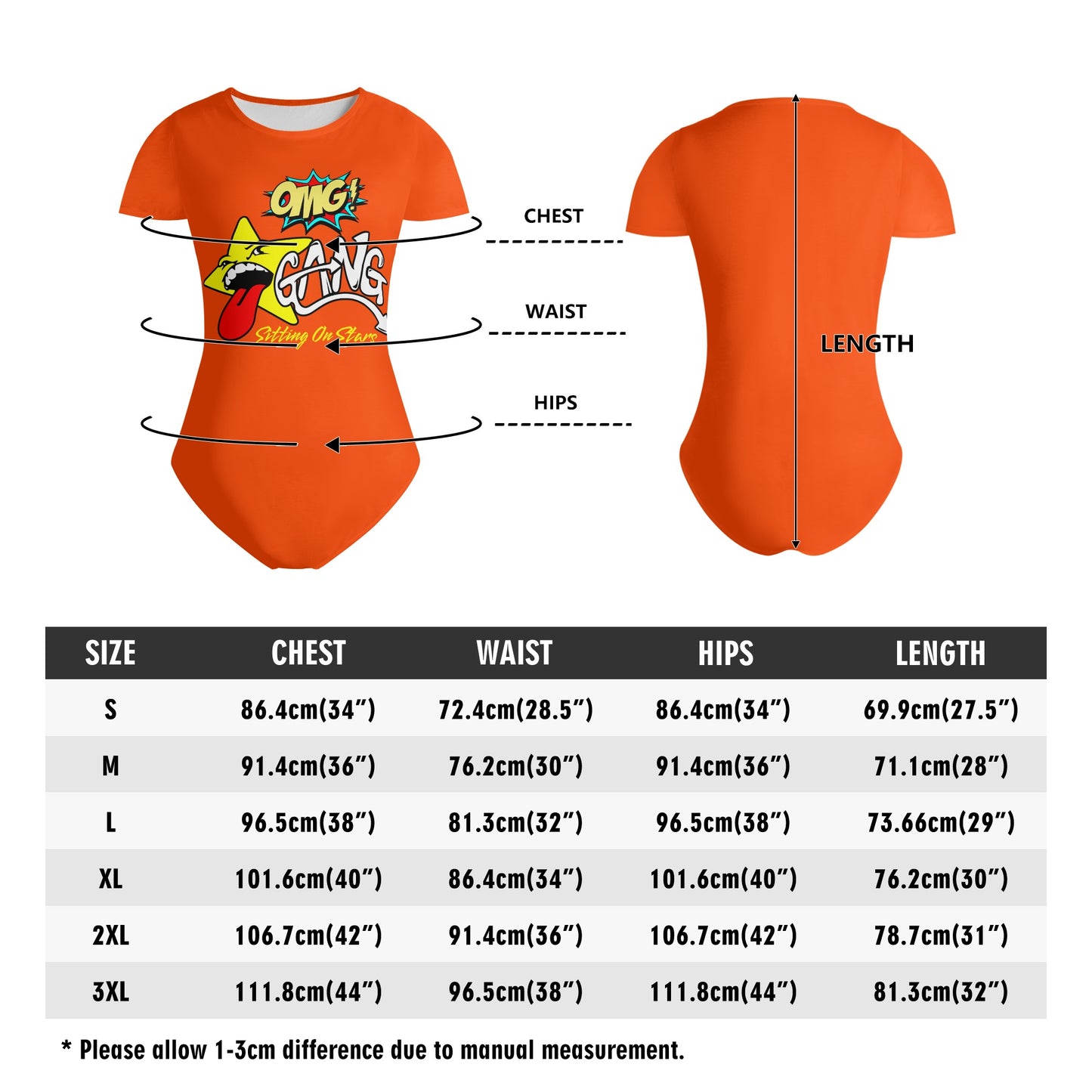 Star Gang Womens Dark Orange Soft Short Sleeve Bodysuit