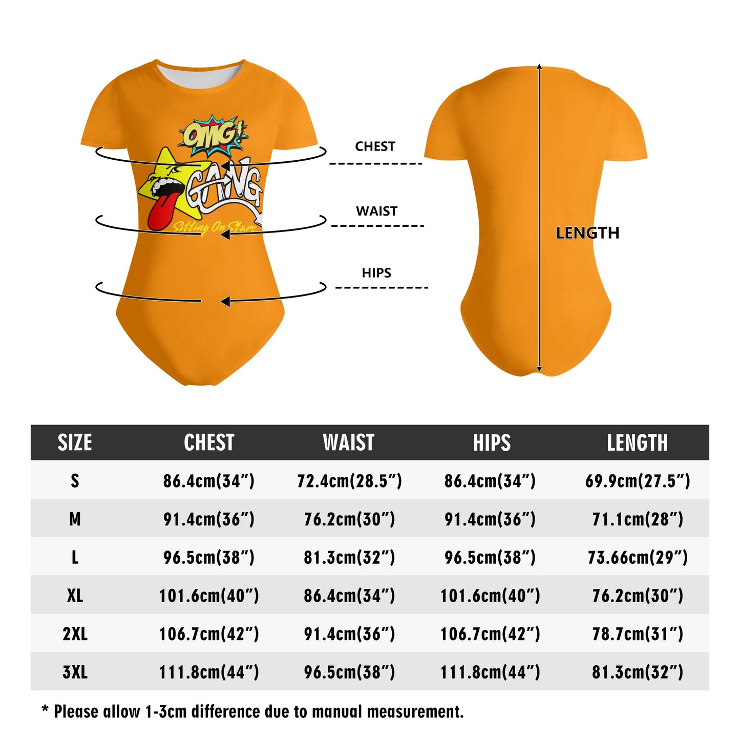 Star Gang Womens Orange Soft Short Sleeve Bodysuit