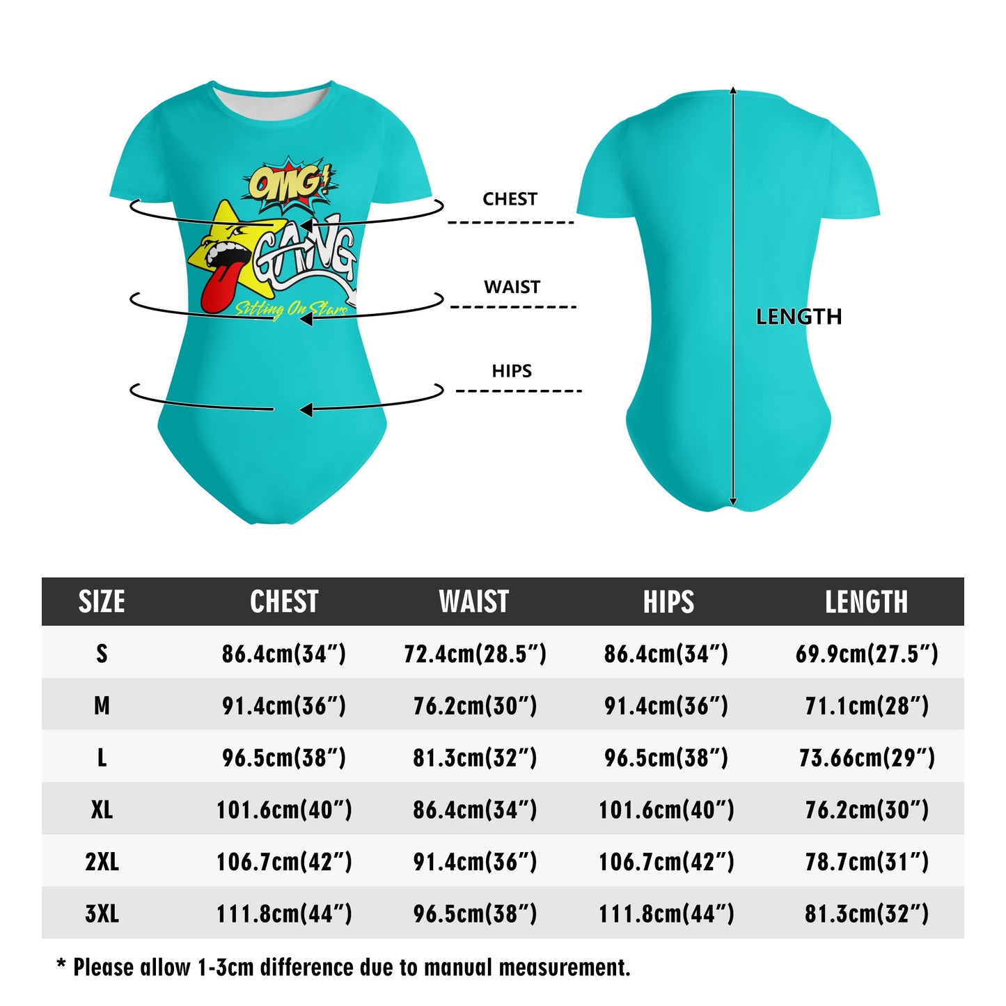 Star Gang Womens Turquoise Soft Short Sleeve Bodysuit