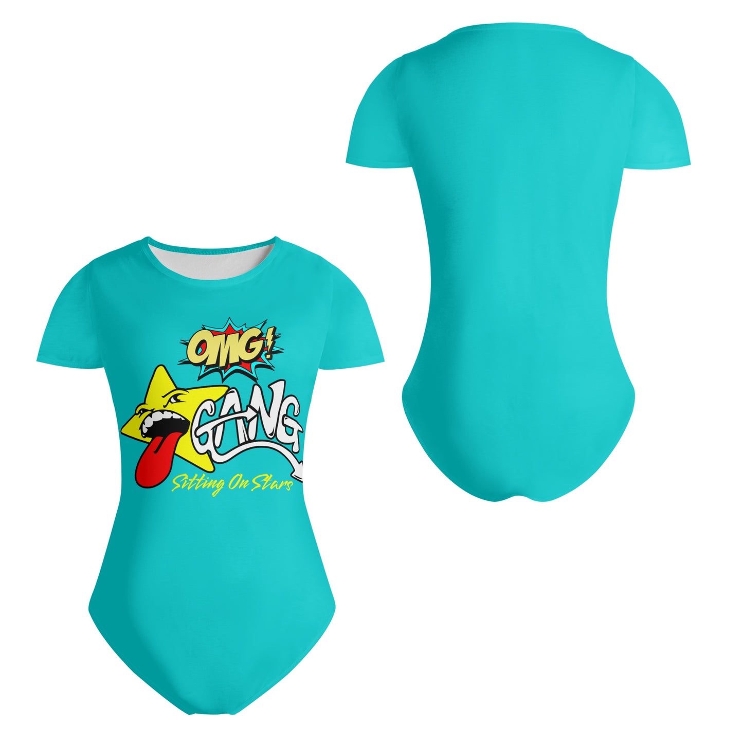 Star Gang Womens Turquoise Soft Short Sleeve Bodysuit